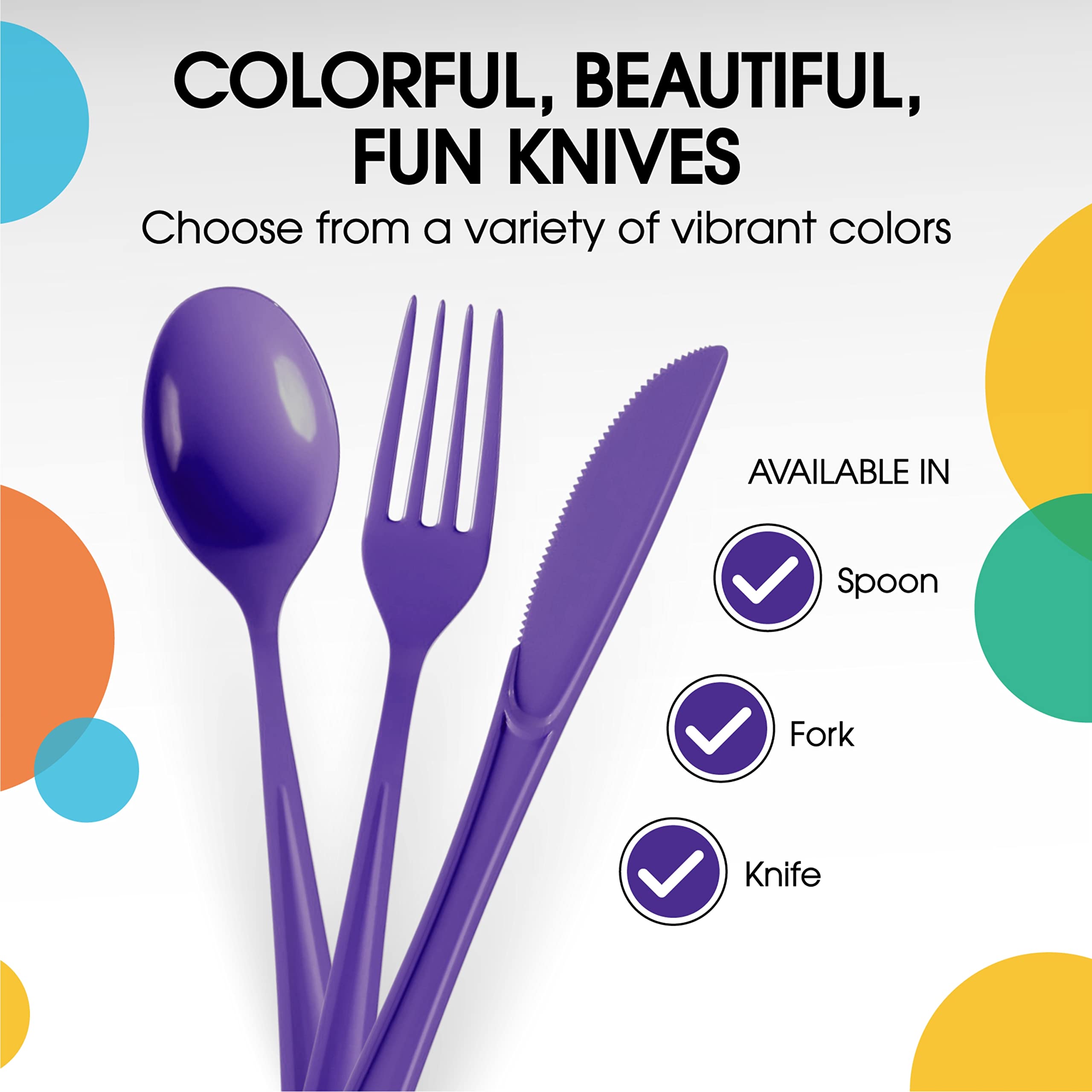 50-Pack Heavy Duty Disposable Purple Plastic Knives - Elegant Flatware for Parties, Picnics, BBQs & Events - Durable Cutlery Set for Catering, Home Use & Outdoor Dining