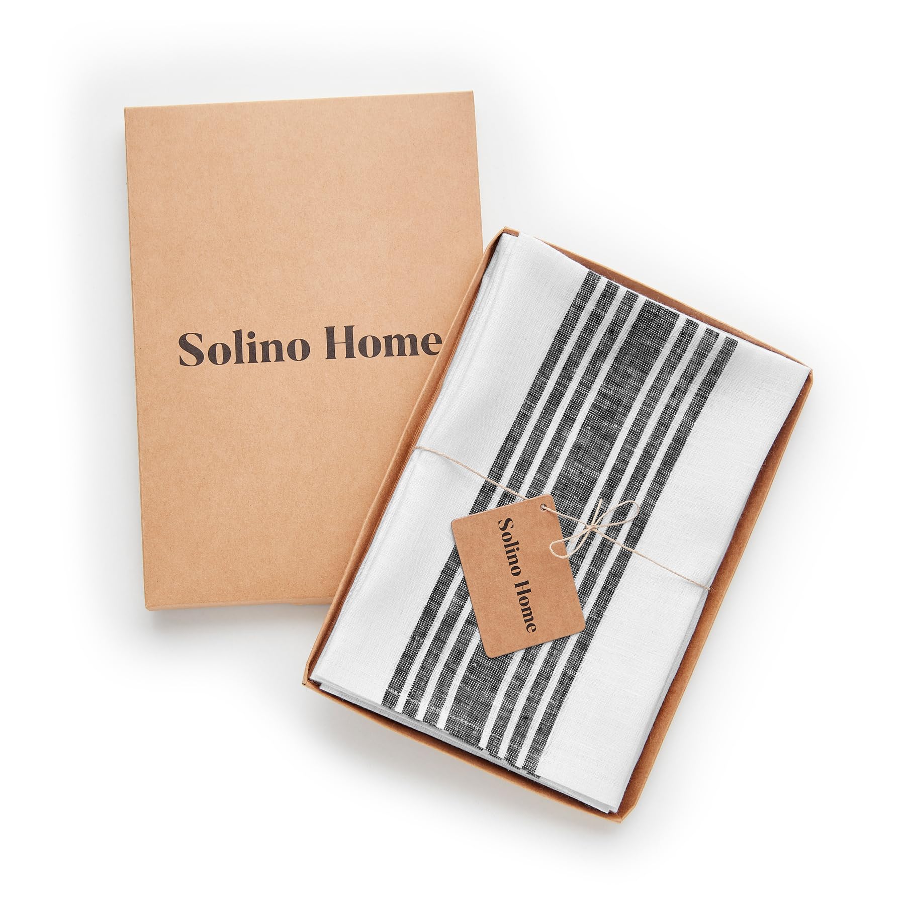 Solino Home 100% Pure Linen Napkins Set of 4 - 20x20 Inch Farmhouse Dinner Napkins in Black & White Stripes - Handcrafted, Machine Washable for Spring Decor, Mothers Day Gifts, Easter Table Setting & Everyday Dining