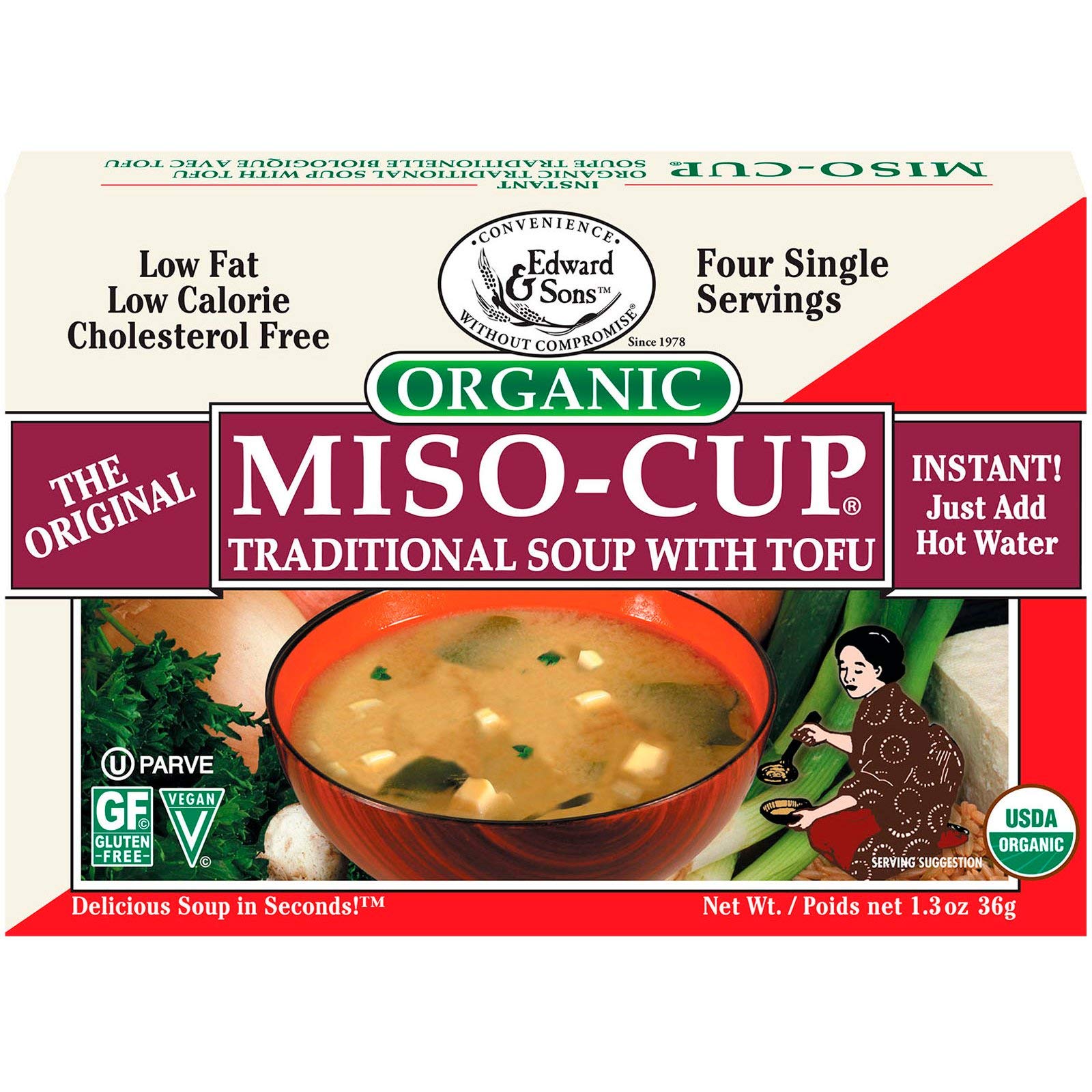 Edward & Sons Miso-Cup Soup with Tofu - Traditional Japanese Instant Miso Soup - 1.3 fl oz (2 Pack) - Quick & Easy Meal for Office, Travel & Home Use