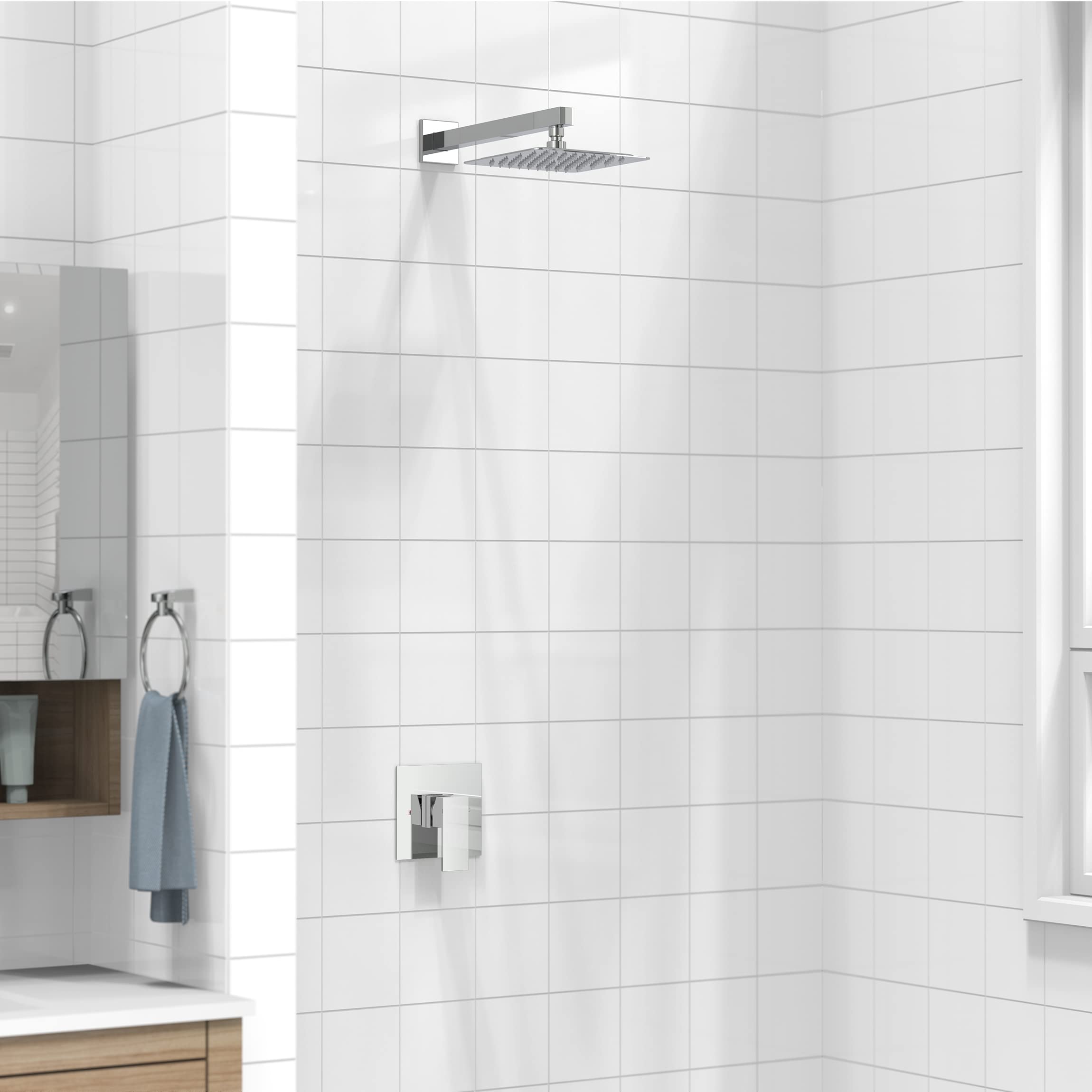 Premium 8 Inch Square Shower Faucet Set with Valve - Single Handle Shower Trim Kit with Extra Long Shower Arm & Polished Chrome Finish | Perfect for Modern Bathroom Renovation & Spa-Like Shower Experience