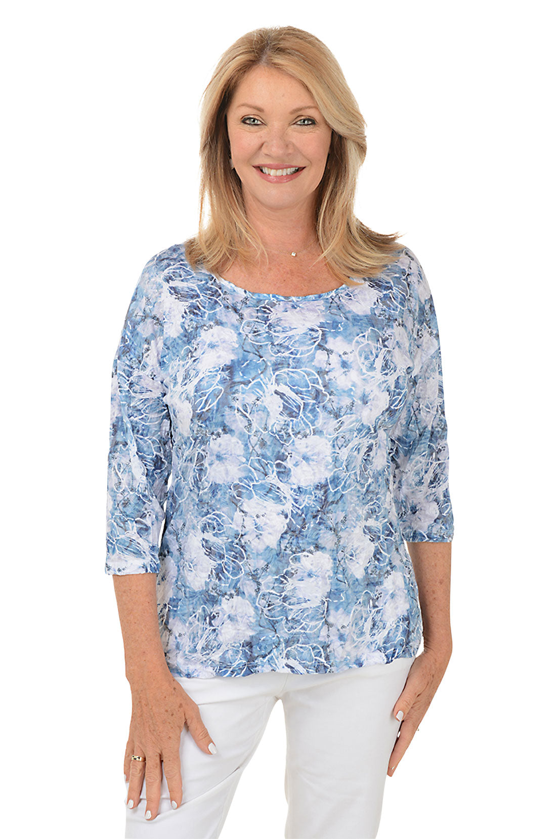 Snowy Floral Button Back Crinkle Top - Women's Stylish Blouse for Casual Wear & Office Outfits | Perfect for Spring & Summer Fashion