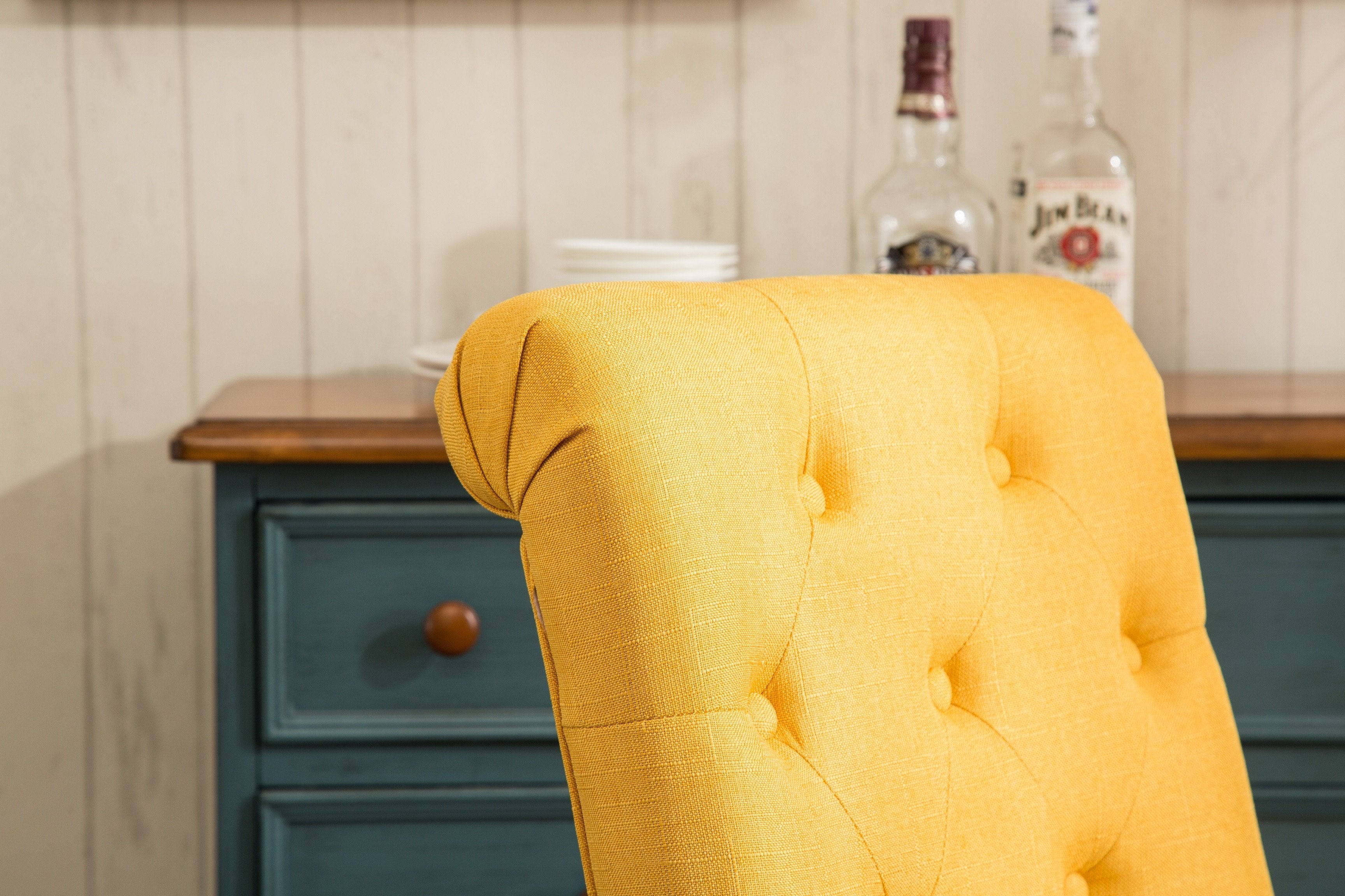 Roundhill Furniture Solid Wood Tufted Parsons Dining Chairs - Set of 2, Yellow - Modern Farmhouse Kitchen Chairs for Dining Room & Breakfast Nook
