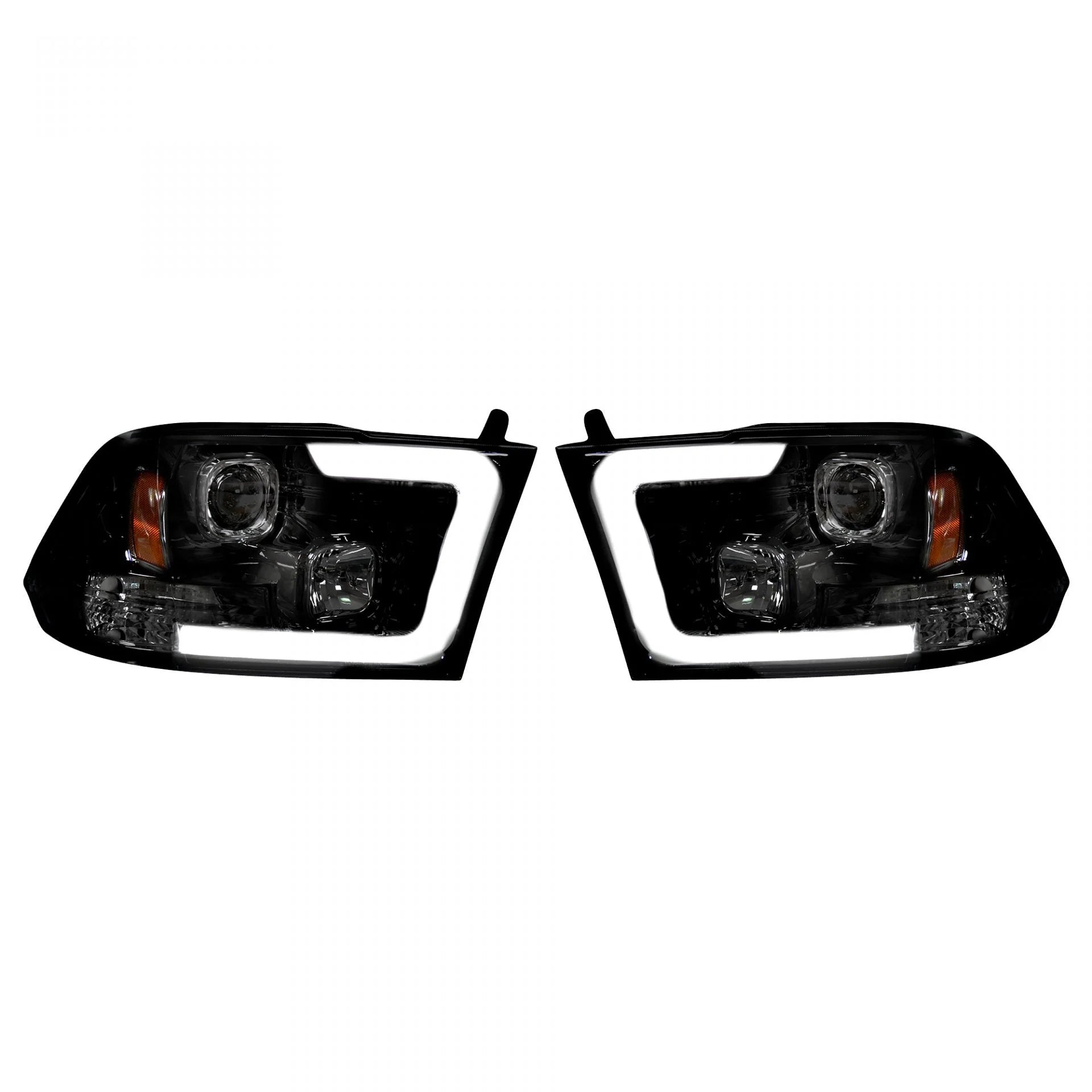 Dodge RAM 2500 3500 2010-2018 Projector Headlights with OLED Halos & DRL - Smoked Black Lens for Off-Road Night Driving & Enhanced Visibility