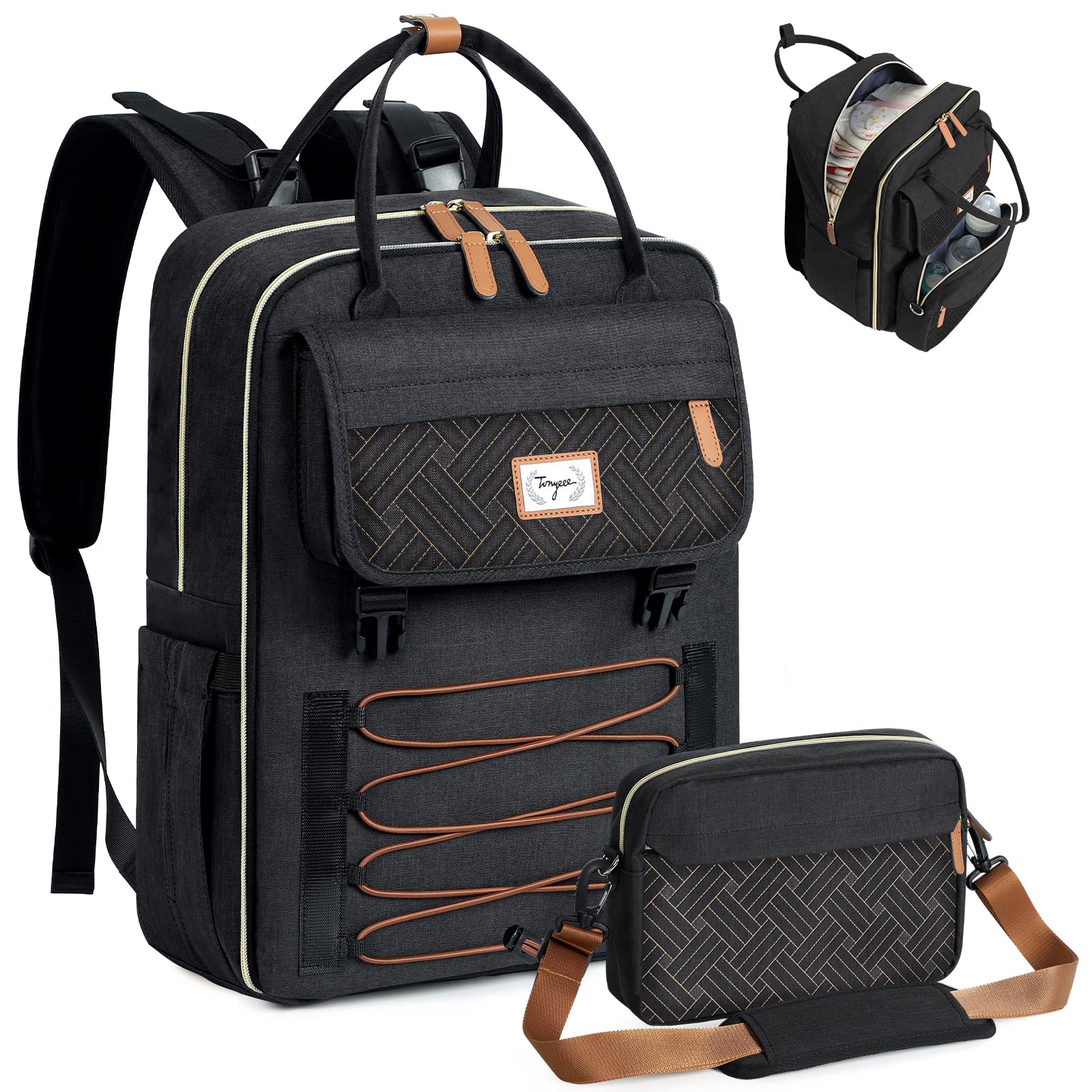**Premium Diaper Backpack for Travel - Large Waterproof Baby Bag with Removable Crossbody Strap & Changing Pad - Unisex Diaper Backpack for Parents - Perfect for Daycare, Airplane & Family Outings (Black)**