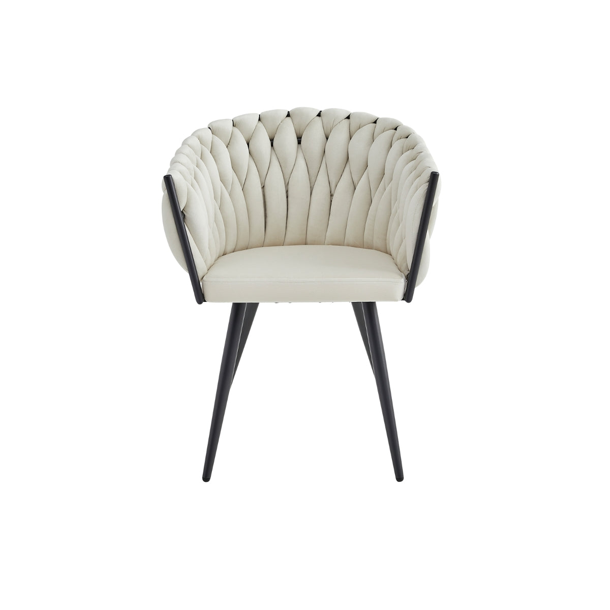 Beige Velvet Woven Braided Arm Chair Set of 2 - Modern Living Room Accent Chairs for Home Decor, Office, Lounge & Reading Nook