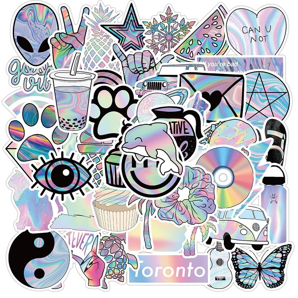 Holographic Alien Sticker Pack - 50 Unique UFO & Space-Themed Decals for Laptops, Water Bottles & DIY Crafts - Perfect for Scrapbooking, Journaling & Room Decor
