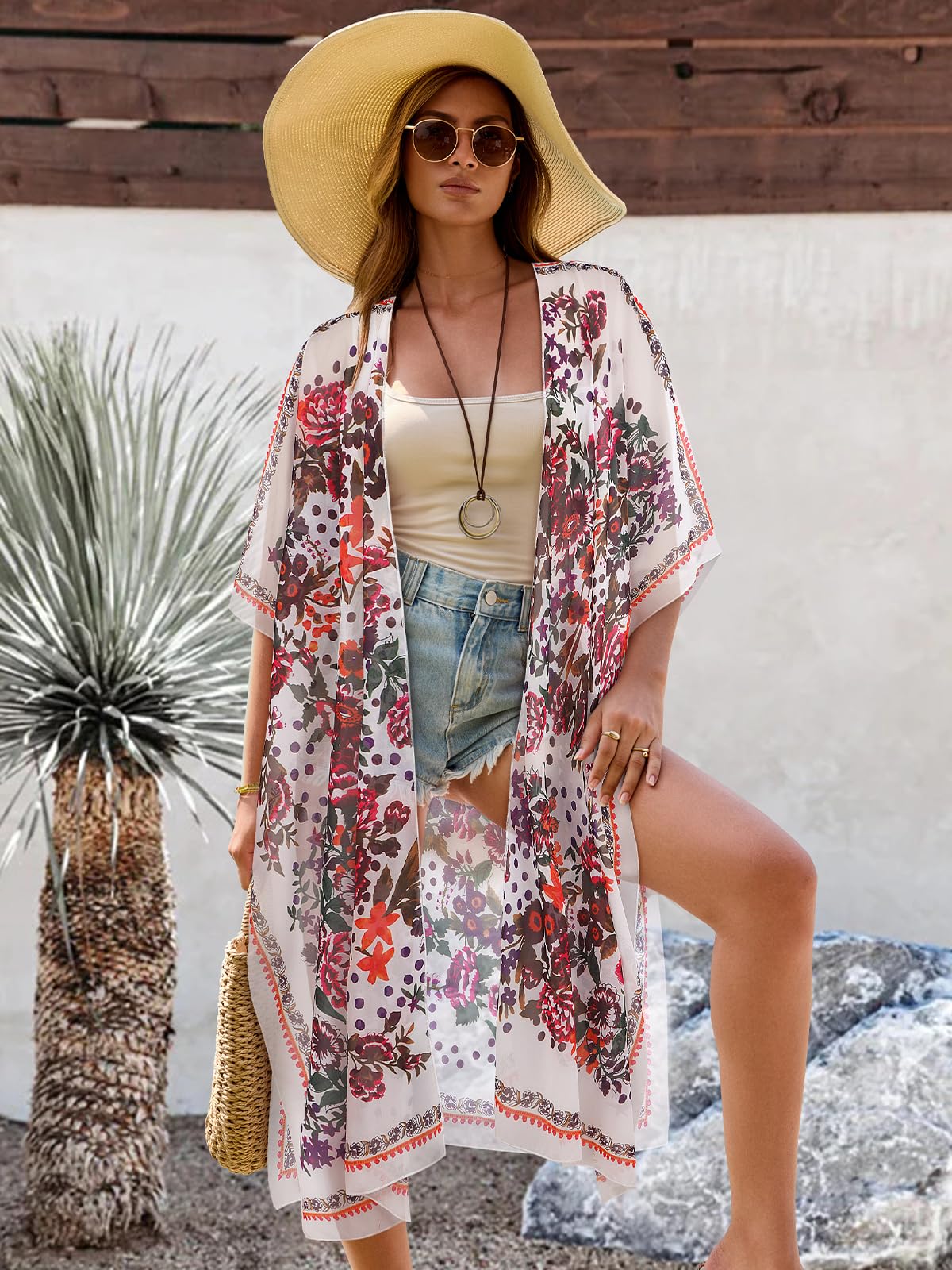 MayBuy Women's Summer Long Flowy Kimono Cardigan - Boho Chiffon Beach Cover Up Tops for Vacation, Pool Party & Outdoor Wear