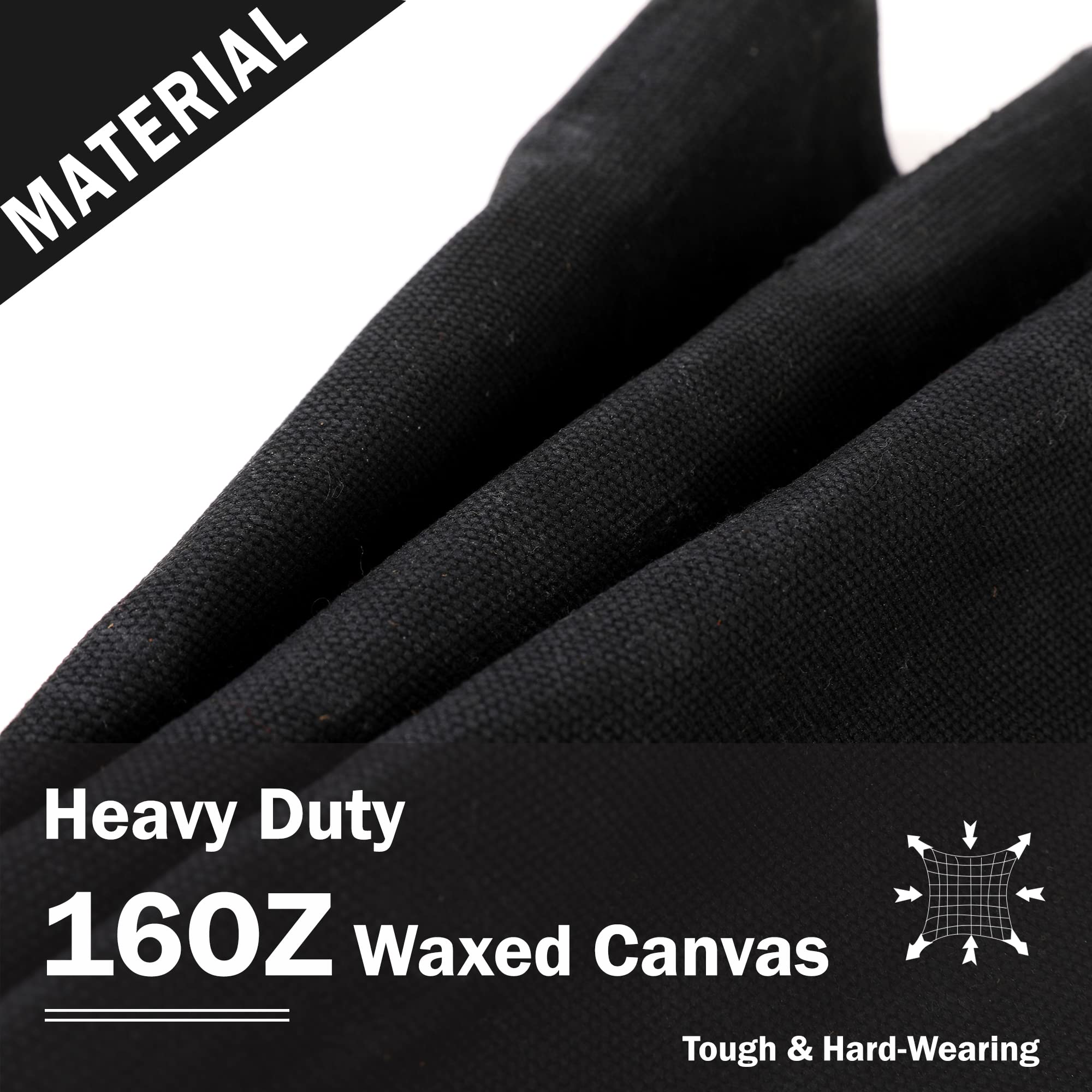 Durable 16OZ Waxed Canvas Tool Tote Bag with Large Main Compartment & 10 Small Pockets - Heavy Duty Multi-Pocket Tool Organizer for Mechanics, Gardeners & DIY Craftsmen | Perfect for Workshop, Garage & Outdoor Projects | Black