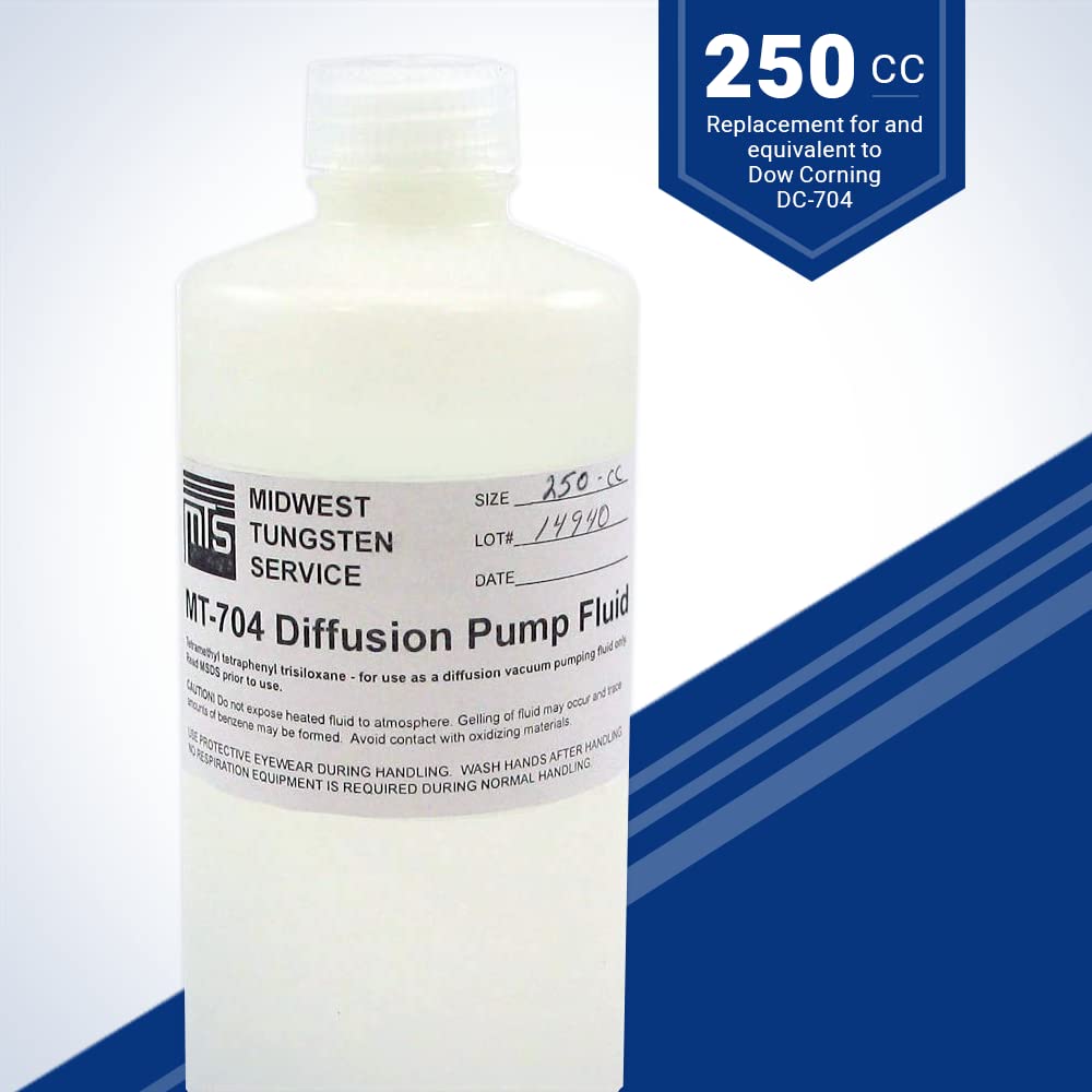 Midwest Tungsten High Vacuum Diffusion Pump Oil - 250cc | Dow Corning Equivalent | Hydrolysis & Oxidation Resistant | Free MSDS (MT-704) | Ideal for Laboratory Vacuum Systems & Industrial Applications
