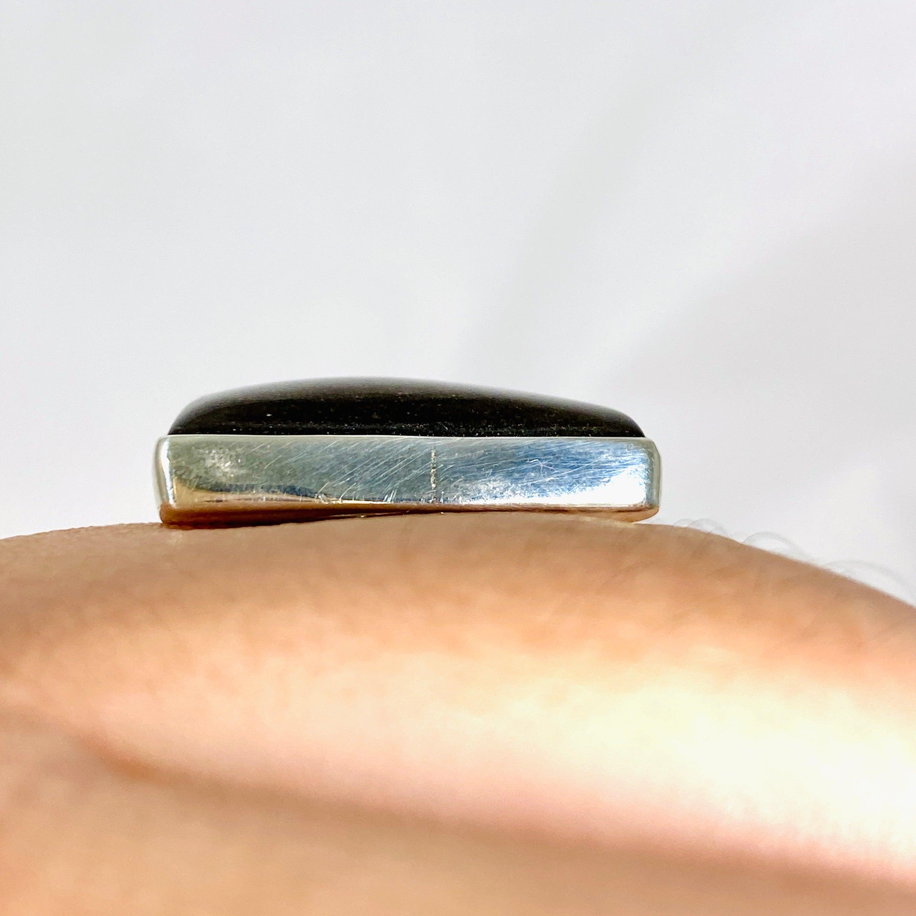 Silver Sheen Obsidian Square Ring Size 11 - KRGJ2921 | Handmade Sterling Silver Jewelry for Men & Women | Perfect for Gifts, Weddings & Special Occasions