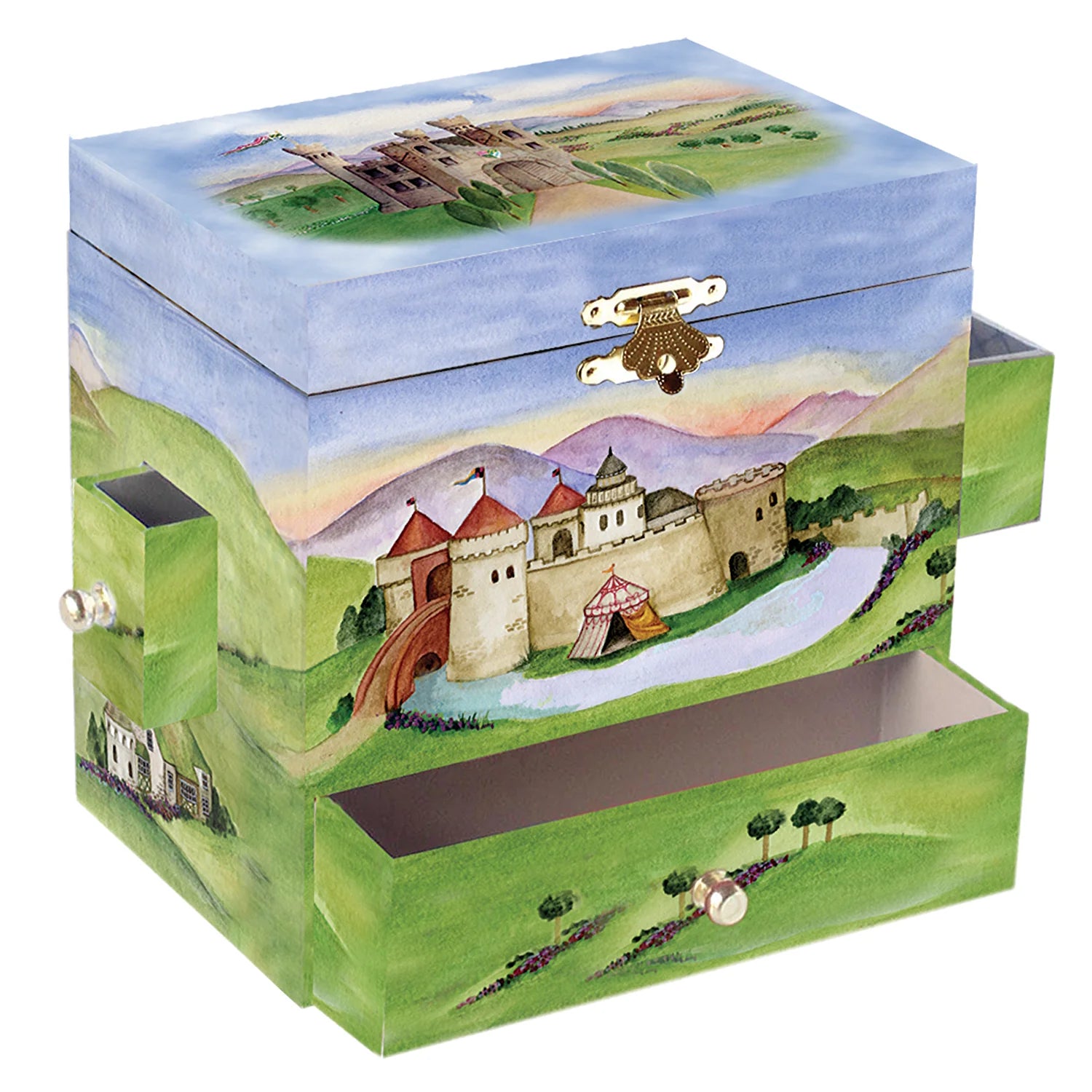 Enchanted Dragons Castle Music Box - Handcrafted Wooden Musical Gift for Kids & Collectors - Perfect for Bedtime, Nursery Decor & Fantasy Themed Parties