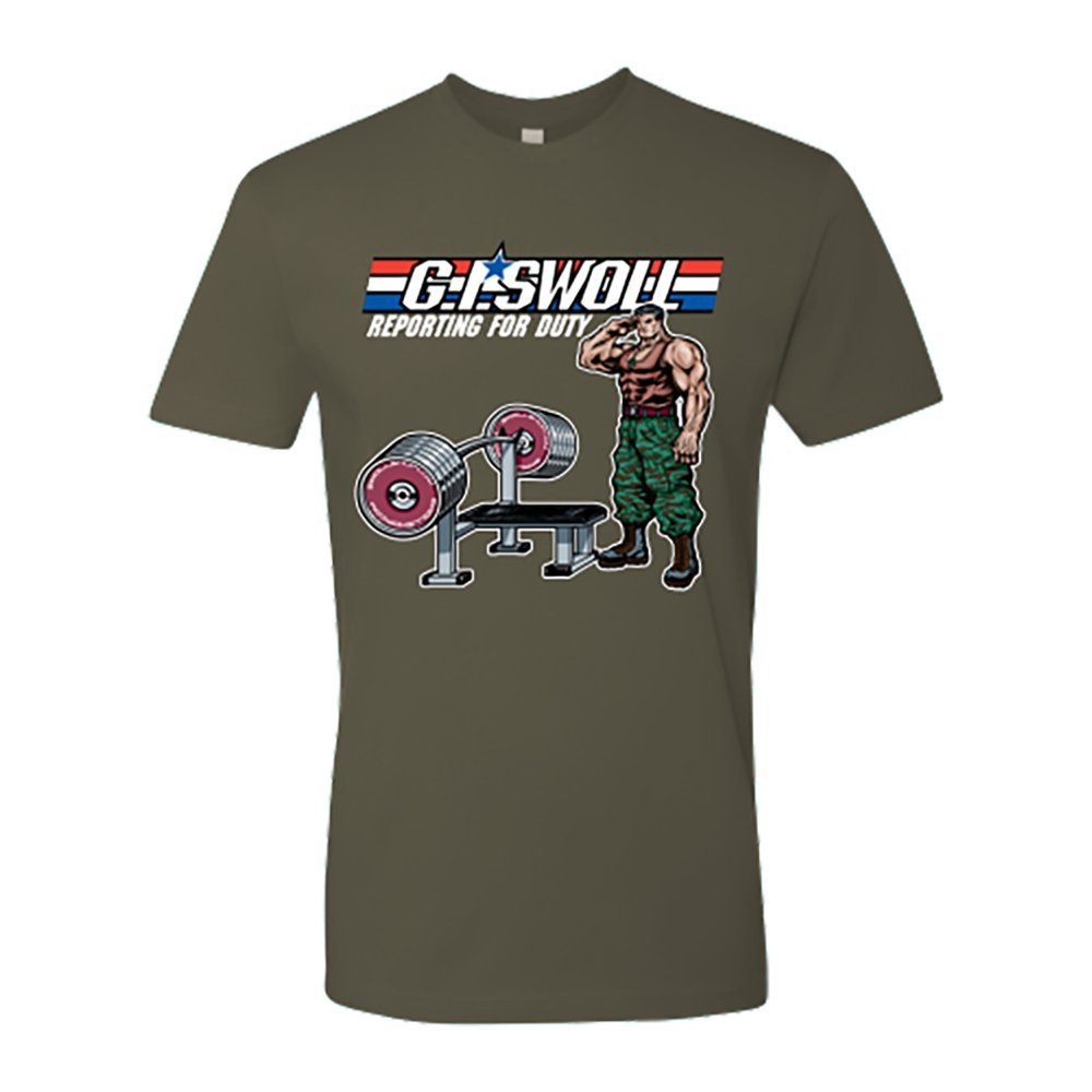 Funny Gym T-Shirt - G.I. Swoll Bodybuilding & Lifting Shirt - GI Joe Parody Workout Tee for Men | Perfect for Gym, Weightlifting & Fitness Enthusiasts