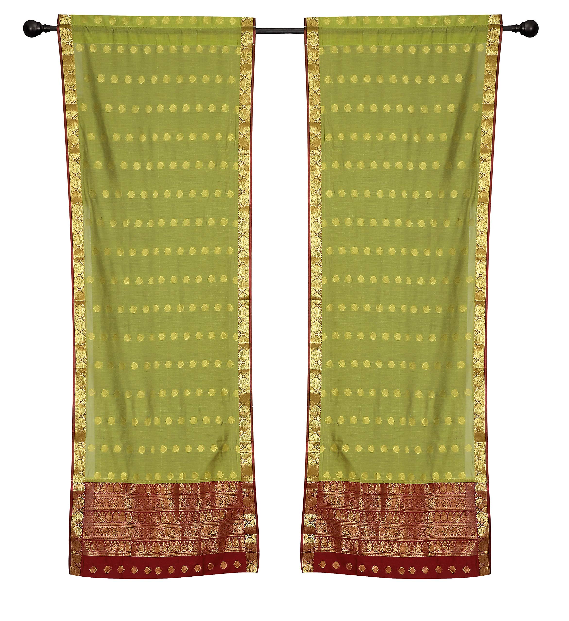 2 Pack Green Bohemian Indian Sari Rod Pocket Cafe Curtains 43