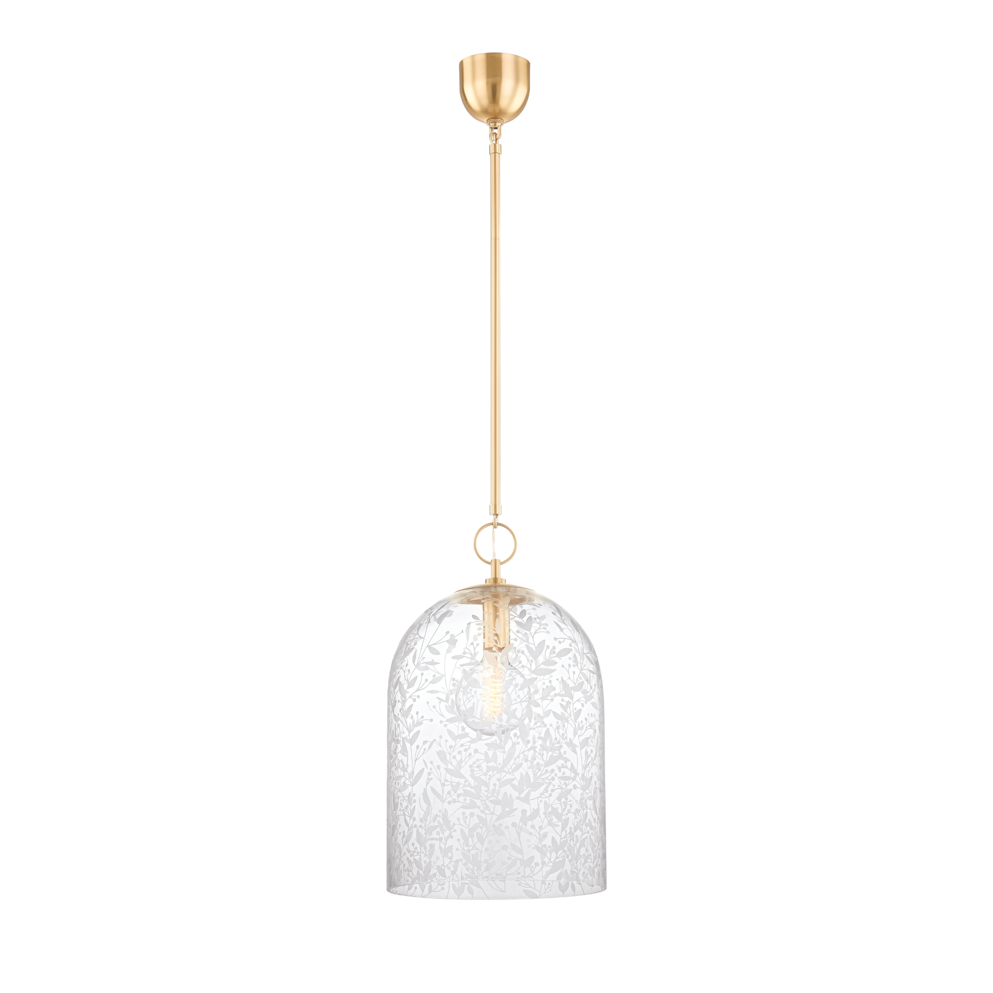 Vintage Belleville Aged Brass & Glass Pendant Light - Industrial Style Ceiling Fixture for Kitchen Island, Dining Room, or Entryway Lighting