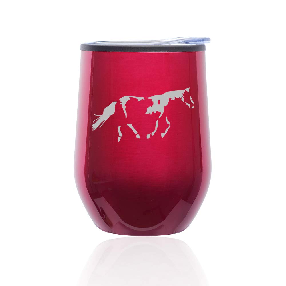 Stemless Wine Tumbler with Lid - 16oz Insulated Coffee Travel Mug Glass - Hand Painted Horse Design (Fuchsia Pink) - Perfect for Wine, Cocktails, Iced Coffee & Hot Beverages at Home, Office or Outdoor Picnics