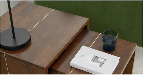 Premium Solid Mango Wood Nesting Tables (Set of 2) - Space-Saving Side Tables for Living Room, Bedroom, or Office Decor