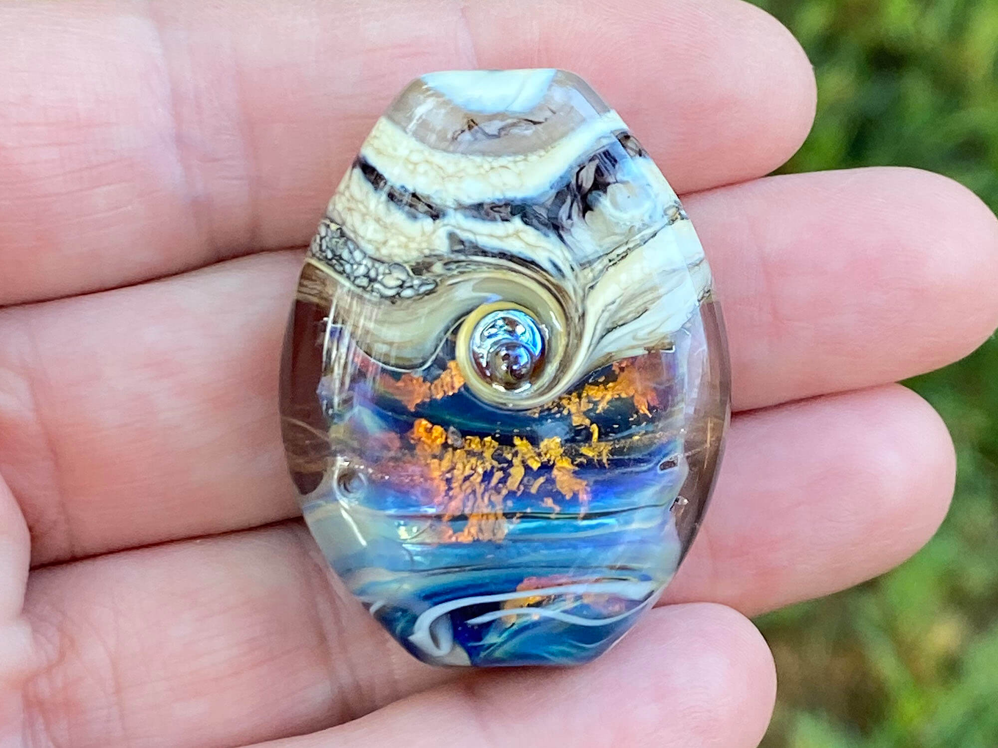 Fiery Blue Organic Focal Lampwork Glass Bead for Jewelry Making - Handmade SRA Artisan Bead - Perfect for Necklaces, Bracelets & DIY Craft Projects