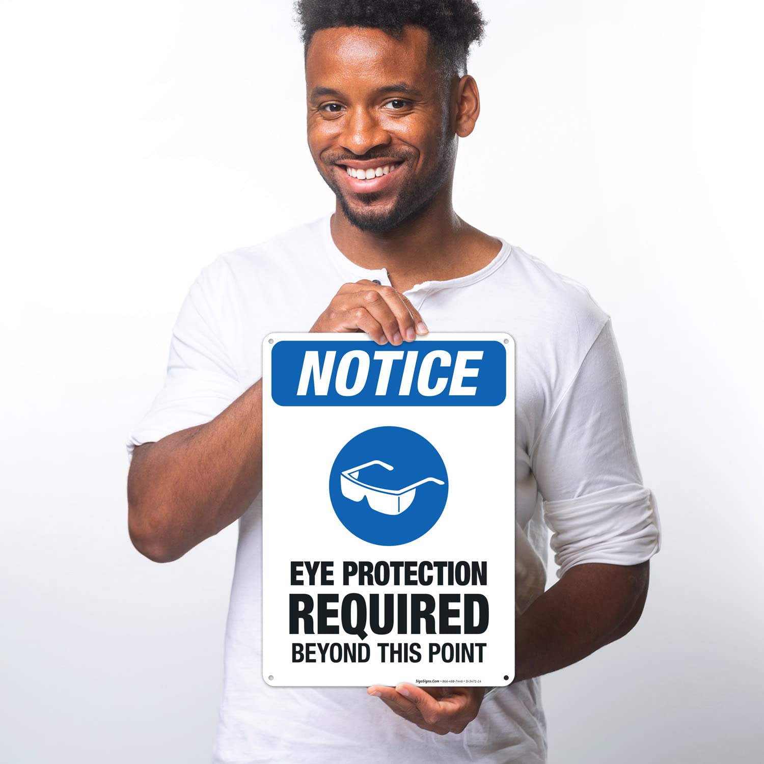 OSHA Compliant 'Eye Protection Required Beyond This Point' Safety Sign - 10x14 Inch Rust-Free Aluminum Sign for Indoor/Outdoor Use - Fade Resistant, Made in USA - Perfect for Construction Sites, Factories & Hazardous Work Areas