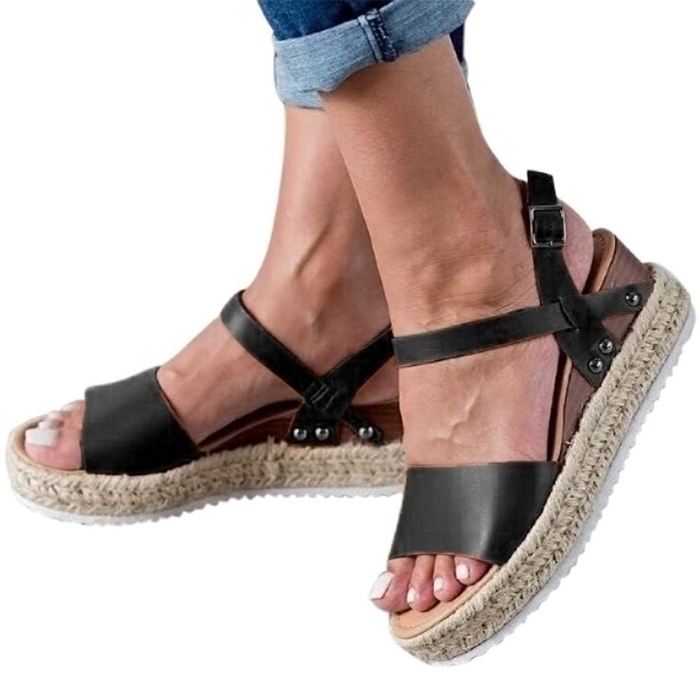 Women's Wide Width Wedge Sandals with Ankle Buckle - 2020 Fashion Summer Beach Open Toe Espadrille Platform Shoes for Walking, Travel & Outdoor Activities