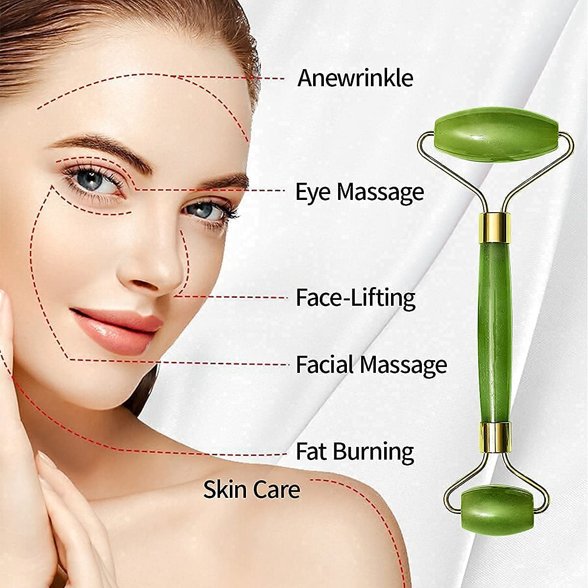 Rose Quartz Face Roller & Gua Sha Set - Anti-Aging Facial Massage Tool for Puffiness & Dark Circles, Natural Jade Roller for Women & Men - Perfect for Skincare Routine & Relaxation at Home or Travel (Green, 1 Pack)