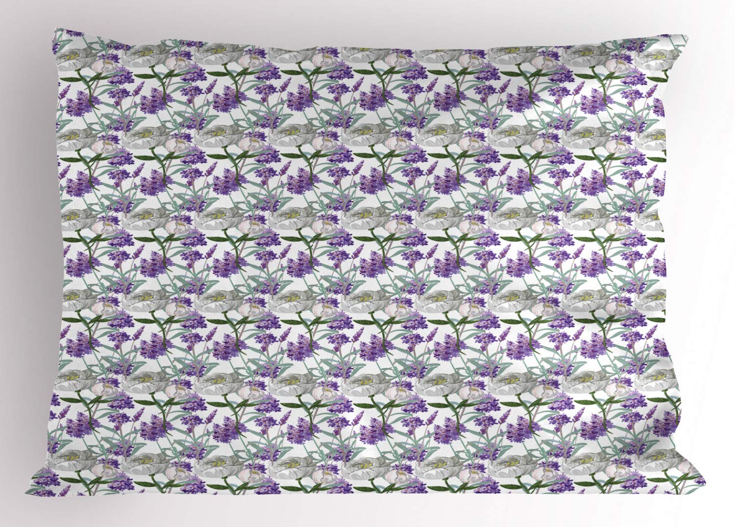 Ambesonne Botanical Pillow Sham - Lavender & Peony Field Floral Print Standard King Size Decorative Pillowcase (36