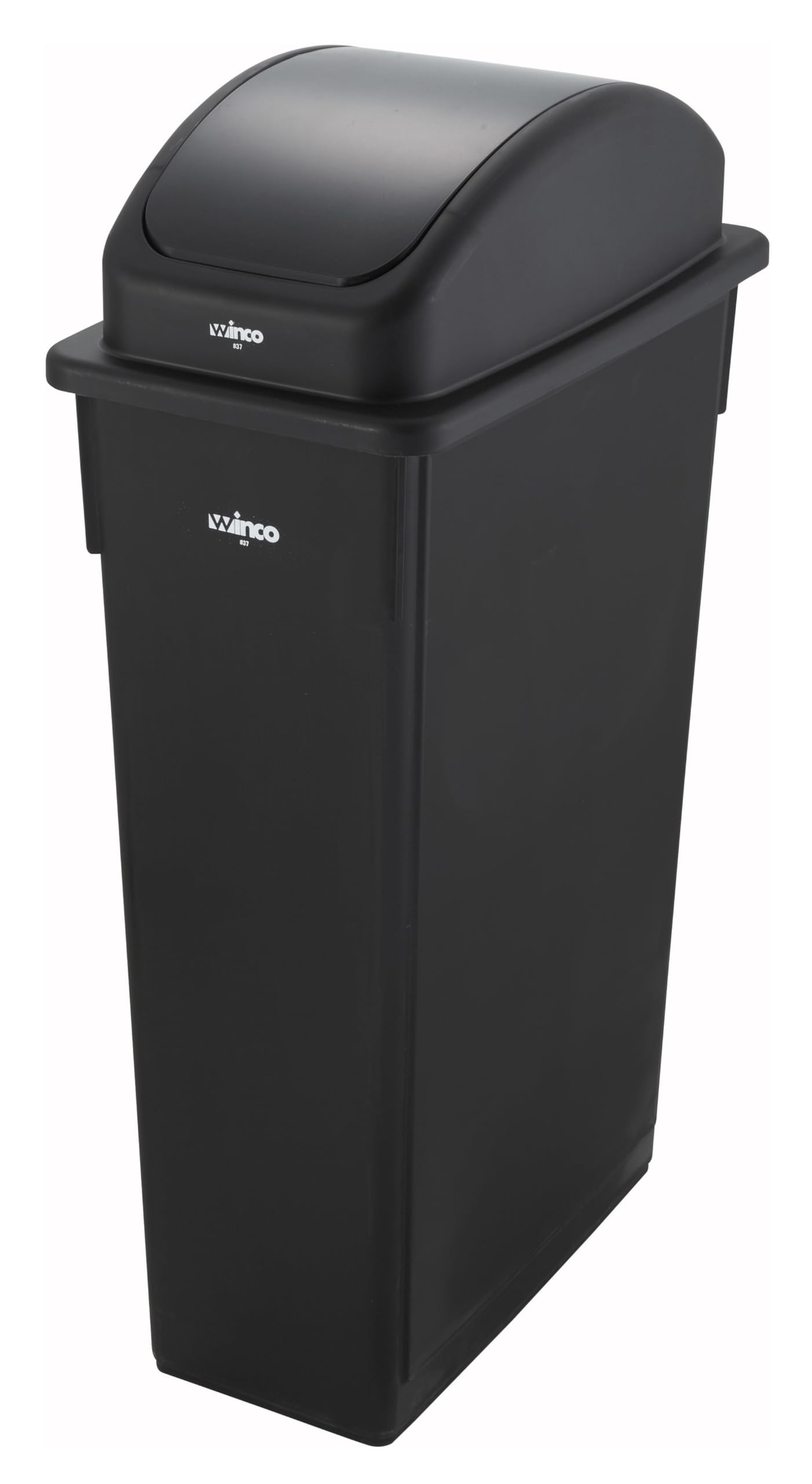 Winco 23-Gallon Slim Trash Can with Lid - Black Kitchen Garbage Bin for Home, Office, or Bathroom Waste Disposal