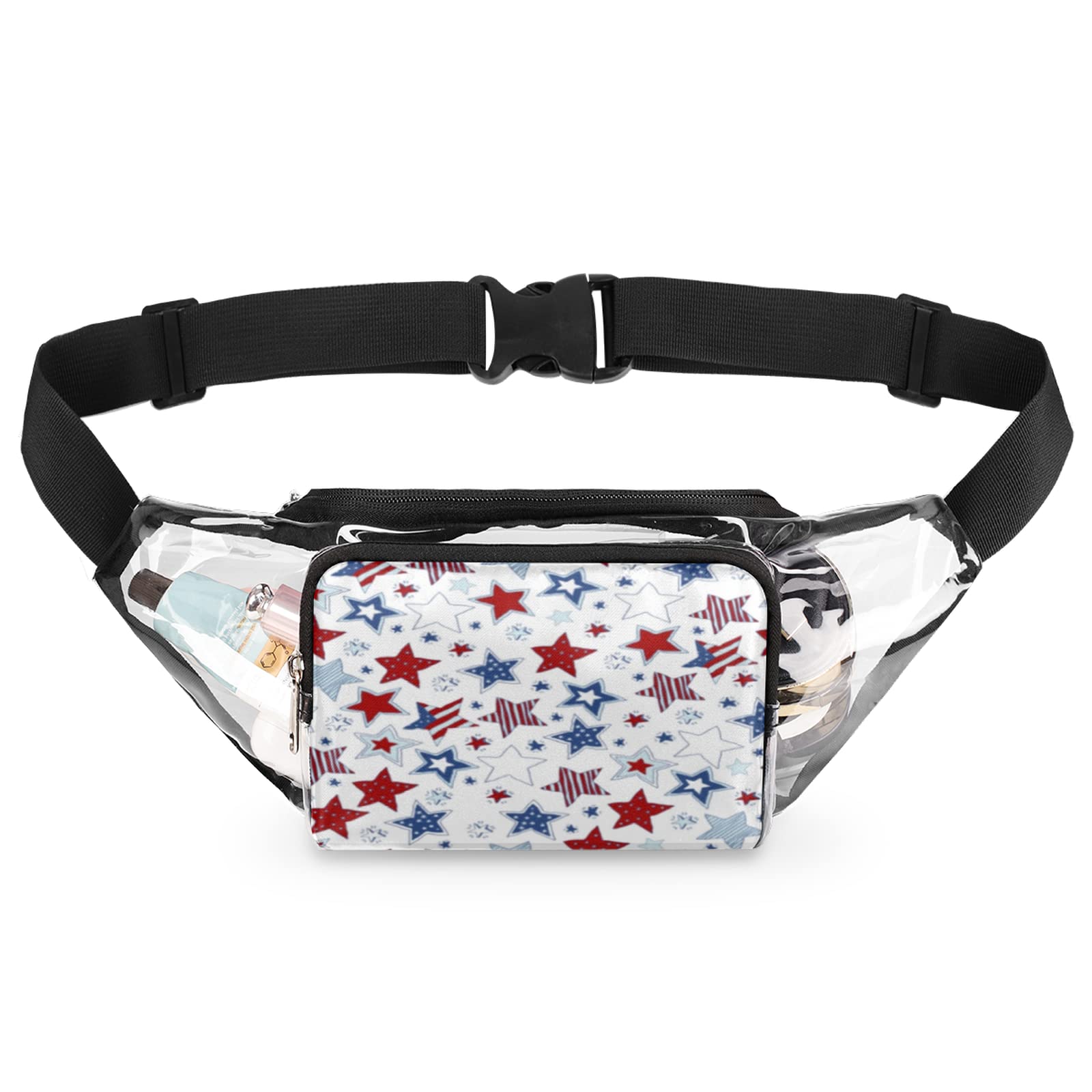 Clear Fanny Pack with Star Stripe - Transparent Waist Bag for Women & Men | Stadium Approved Crossbody Bag with Adjustable Belt | Perfect for 4th of July, Music Festivals & Outdoor Events
