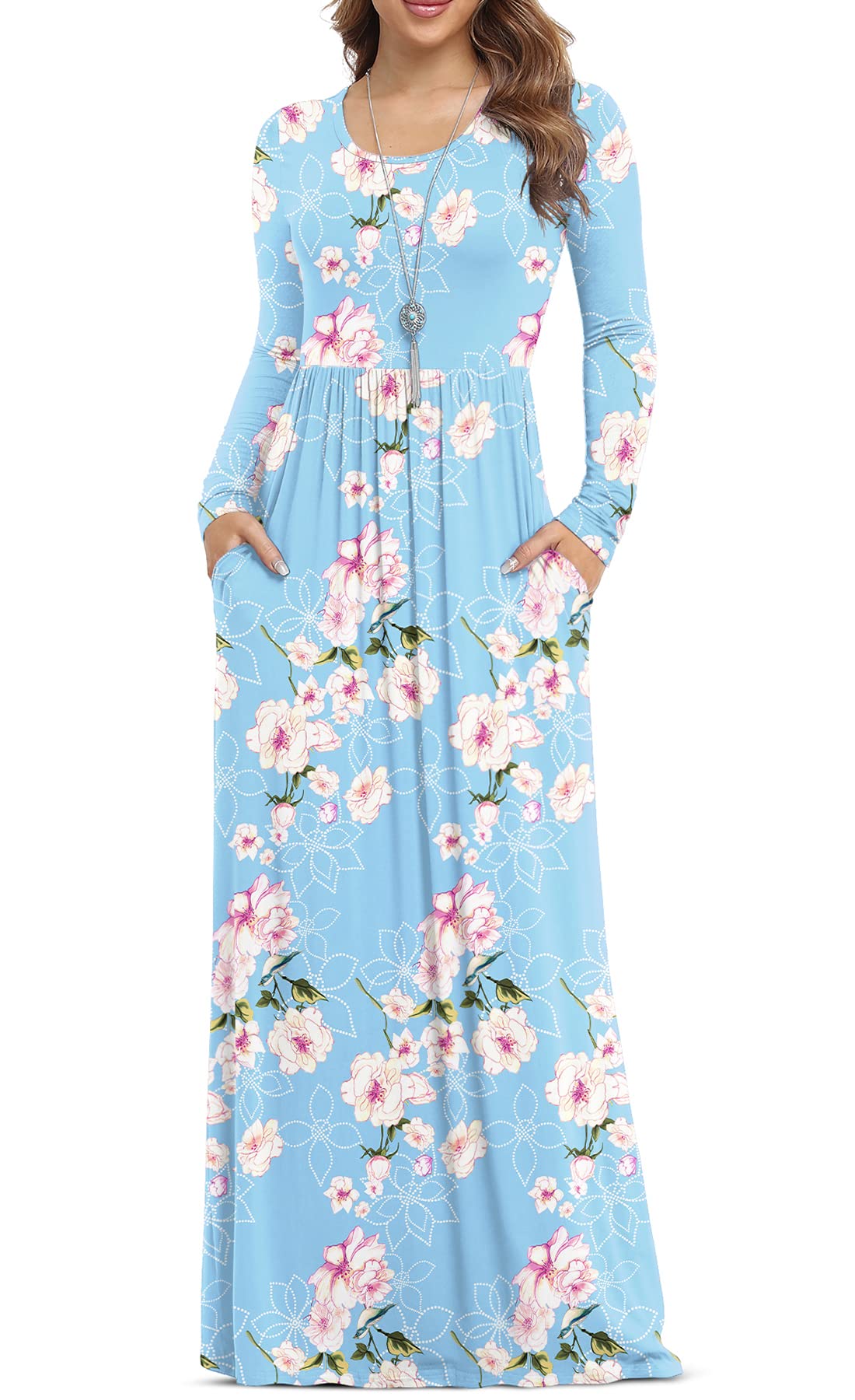 VIISHOW Women's Long Sleeve Maxi Dress - Loose Fit Casual Plain Long Dress with Pockets | Perfect for Everyday Wear, Beach Cover Up, and Vacation Outfits