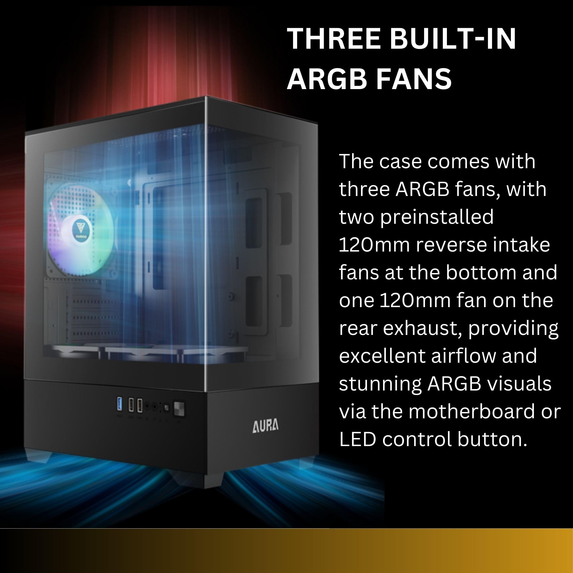 GAMDIAS Micro-ATX Gaming PC Case with Tempered Glass Side Panel - 3X 120mm ARGB Fans, Supports 240mm AIO Radiator, 280mm GPU, 155mm CPU Cooler - Perfect for Compact Gaming Rigs & Home Office Setups