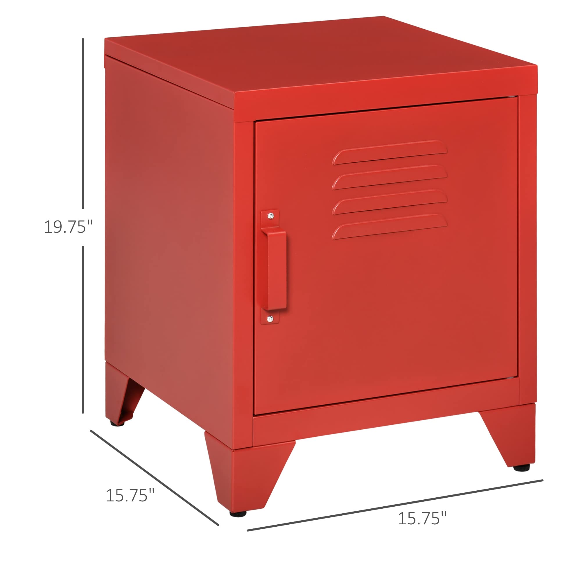 HOMCOM Industrial End Table with Locker-Style Door & Adjustable Shelf - Sturdy Living Room Side Table in Red | Perfect for Small Spaces, Bedroom, Dorm & Office Organization