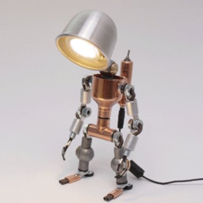 Original Creative Robot LED Art Toggle Switch Lantern - Unique Handmade Iron Metal Table Lamp for Bedroom, Living Room & Office Decor - Modern Industrial Desk Light for Nightstand, Bookshelf & Workspace