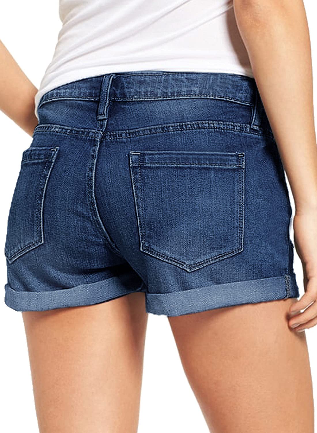 LookbookStore Women's High Waisted Rolled Hem Distressed Denim Shorts - Ripped Jeans for Summer Fashion, Casual Outfits & Streetwear Style