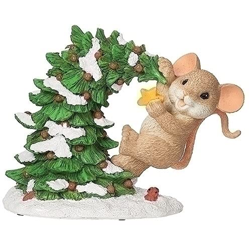 Adorable Mouse with Tree Figurine - Perfect for Home Decor, Fairy Gardens, and Collectible Displays