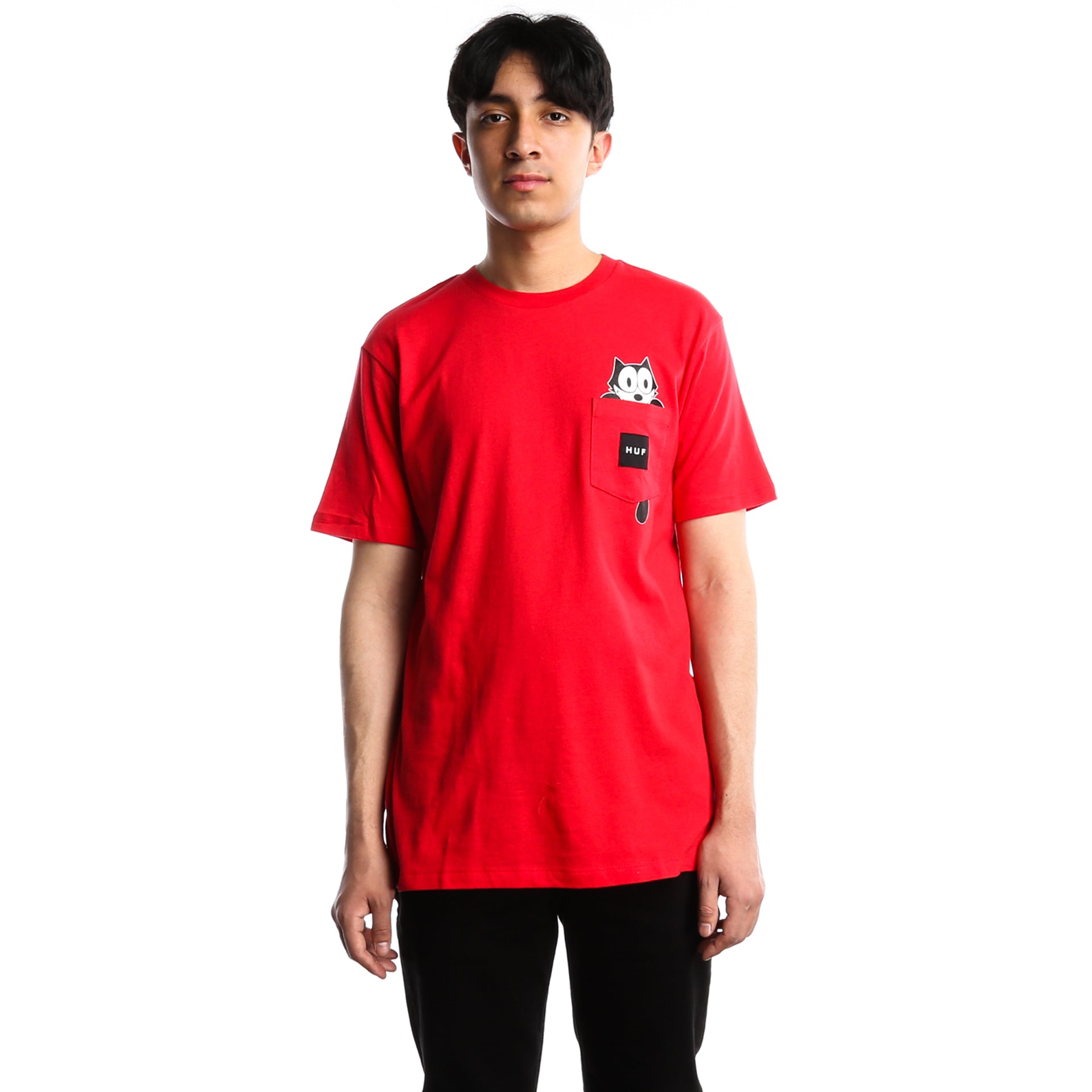 HUF x Felix Watching Pocket Tee - Red Graphic T-Shirt for Men | Streetwear Fashion | Casual Wear & Skate Style