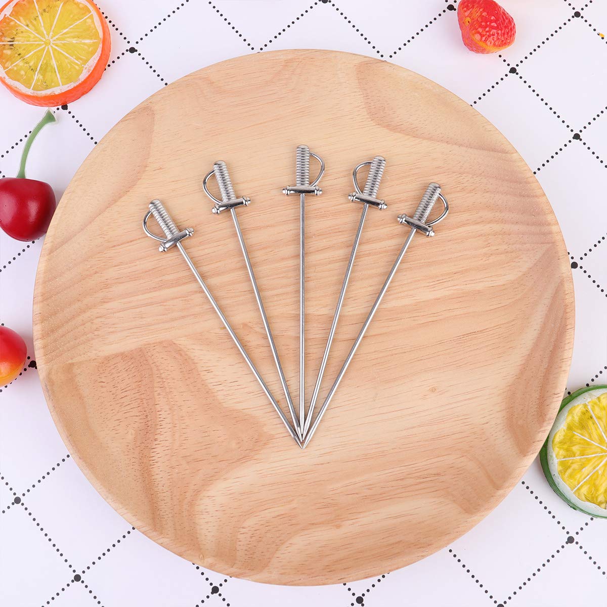 Reusable Stainless Steel Fruit Picks - 5pcs Cabilock Dessert Forks for Parties, Salads, Fruit Platters & Charcuterie Boards | Elegant Appetizer Serving Utensils