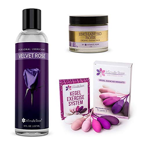 Intimate Rose Kegel Exercise Weights Set with Lubricant & Moisturizing Balm - Pelvic Floor Trainer for Women's Health, Postpartum Recovery & Bladder Control - Perfect for Home Workouts & Post-Pregnancy Care