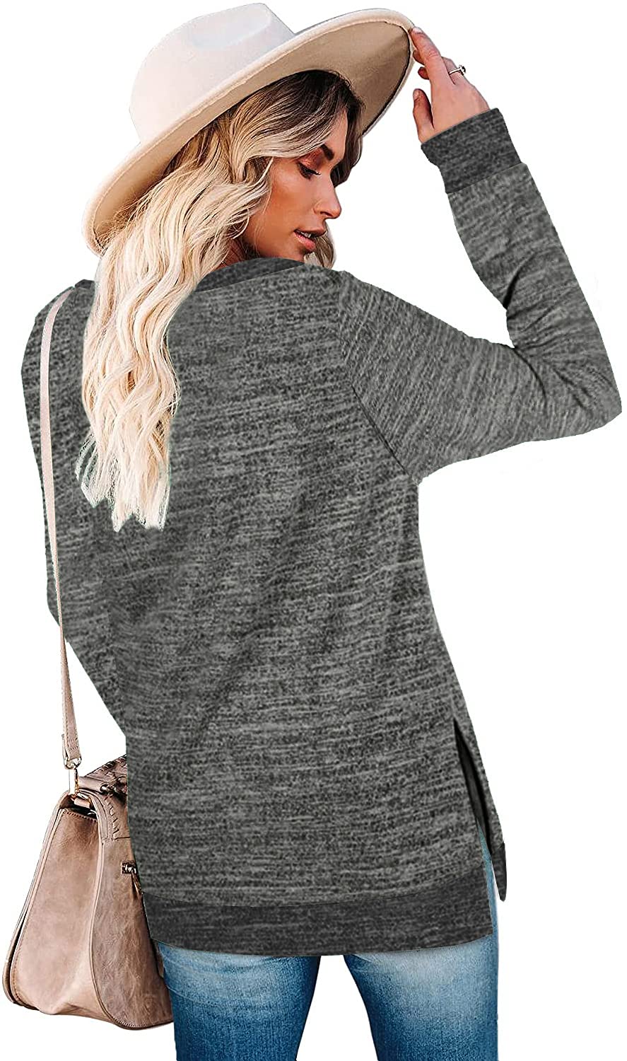 WELINCO Women's Color Block Crewneck Pullover Long Sleeve Tunic Top with Side Split - Casual Office Wear & Fall Layering Essential