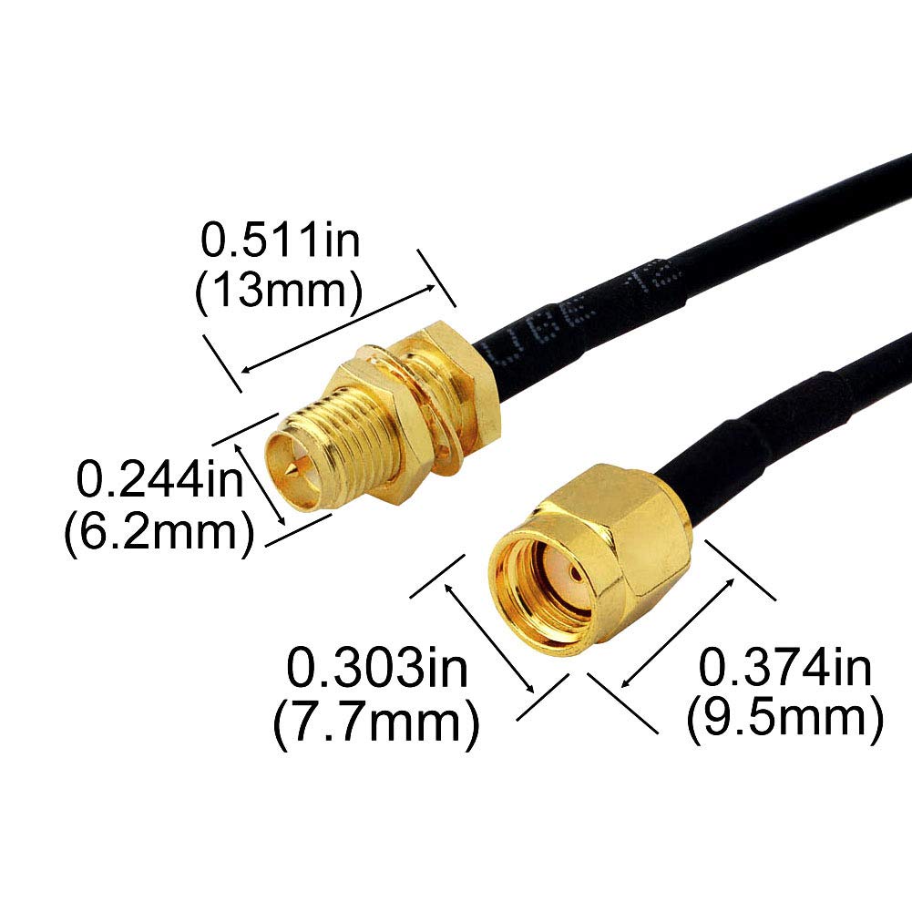 Boobrie RP-SMA Coaxial Cable 6.5ft/2M RG174 Low Loss Antenna Extension Cable - RP SMA Male to Female Connector for WiFi, 4G LTE, Router, Drone & Ham Radio - Perfect for Home Network Setup & Wireless Signal Boosting