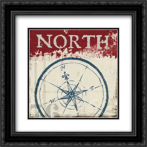 Wellington Studio 15x15 Black Ornate Framed Double Matted Museum Art Print - Nautical I Red Wall Decor for Living Room, Bedroom & Office