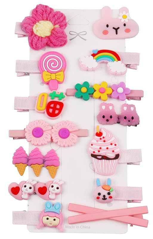 Staila 14 PCS Kids Hair Clips Set - Colorful Candy Hairpins with Floral, Fruit, Rainbow & Animal Designs for Girls | Cute Hair Accessories for School, Parties & Daily Wear (Multicolor)