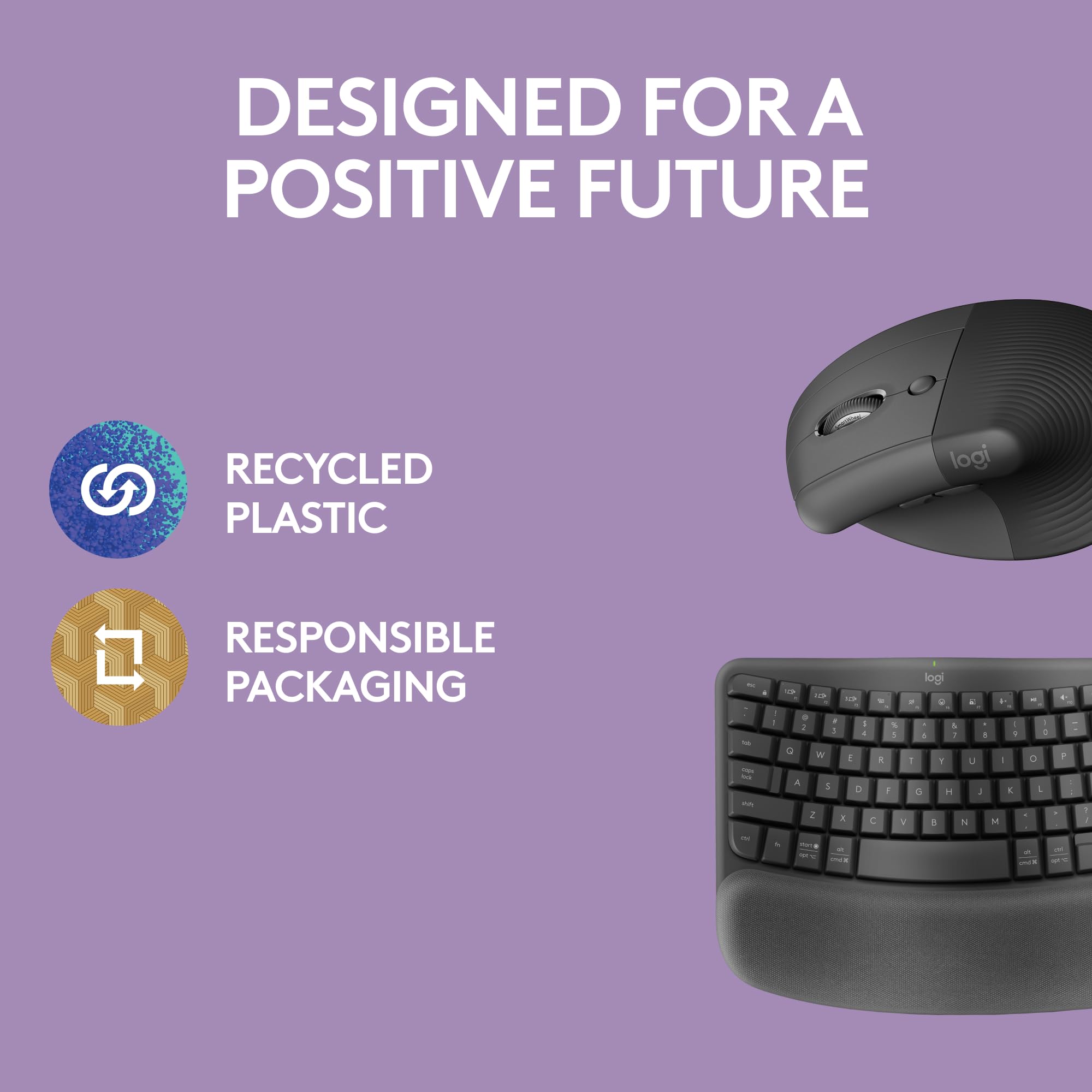 Logitech Wave Keys & Lift Vertical Ergonomic Wireless Keyboard and Mouse Bundle - Comfortable Palm Rest, Easy-Switch Bluetooth for Windows/Mac (Graphite) - Perfect for Office Work, Home Use, and Long Computing Sessions