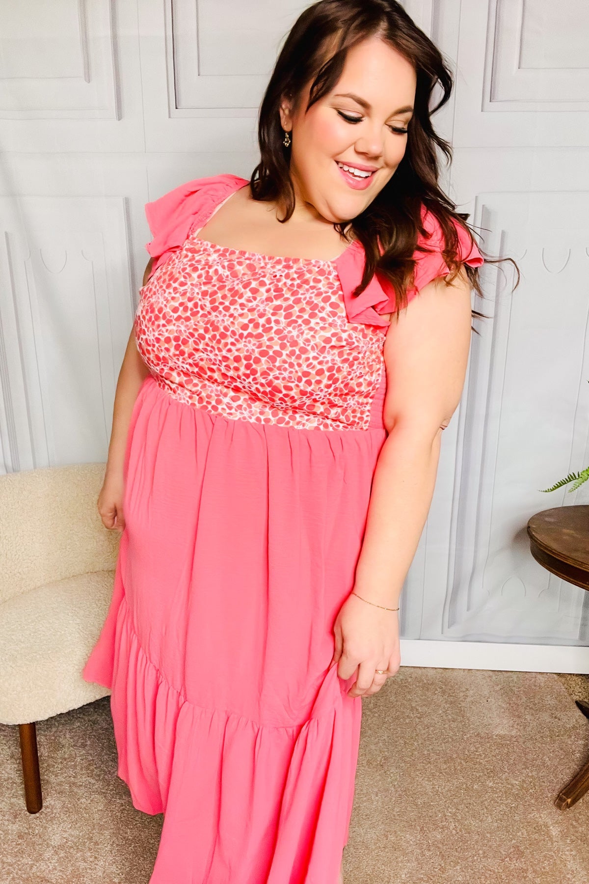 Elegant Coral Floral Embroidery Maxi Dress for Women - Perfect for Beach Vacations, Summer Parties & Boho Weddings