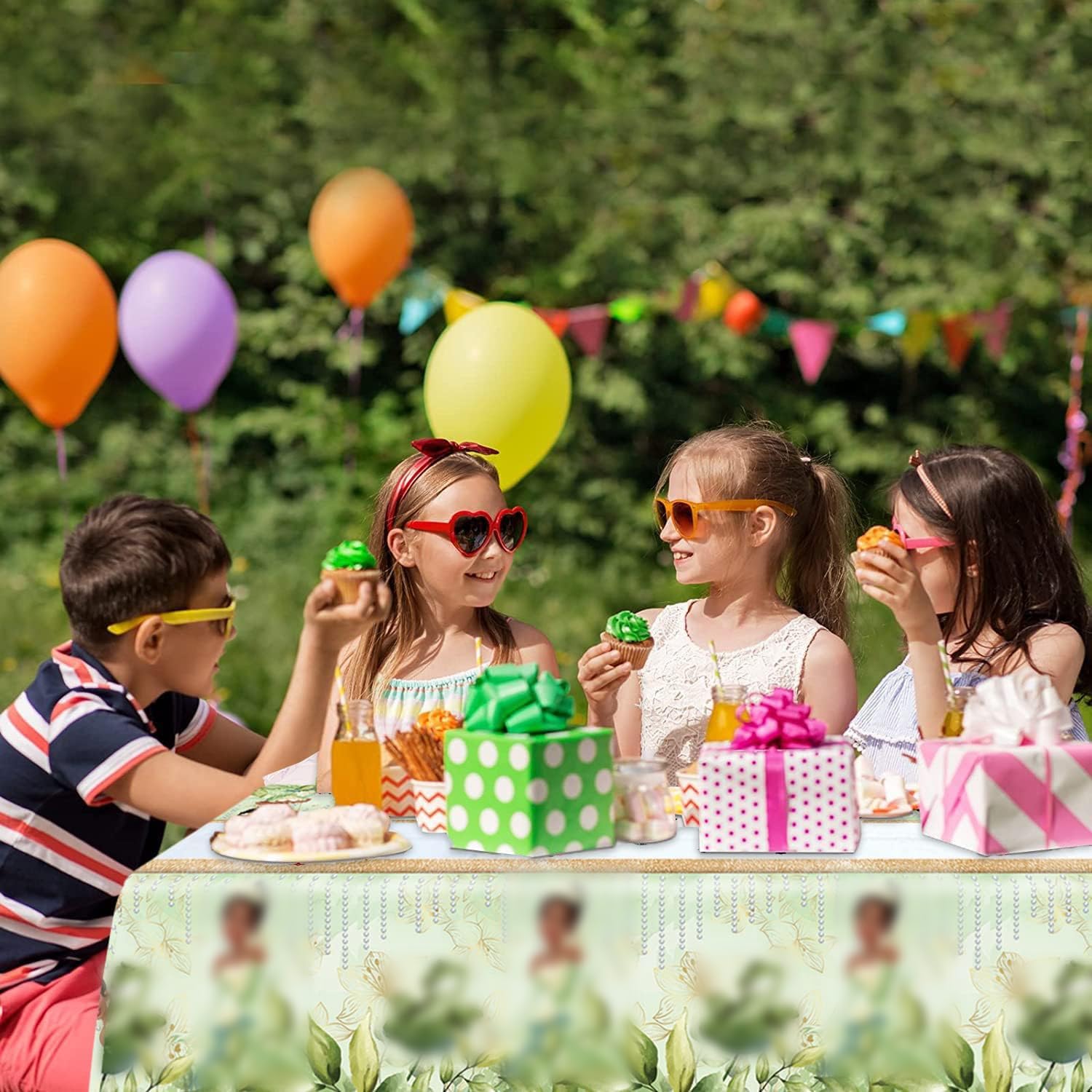 Princess and Frog Themed Green Floral Tablecloth - 70.8 x 42.5 Inch Birthday Party Decorations (2-Pack) for Girls' Princess Tea Party, Baby Shower & Fairy Tale Themed Events