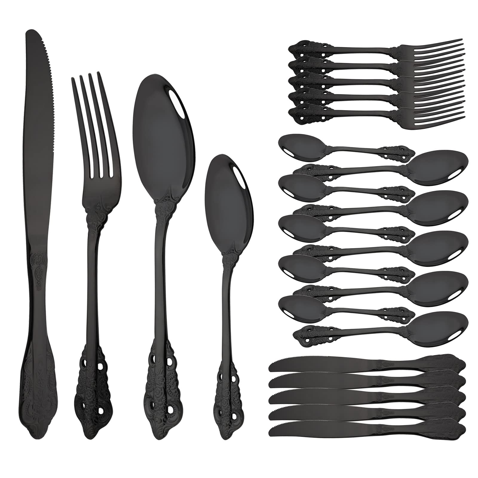 Luxury 24-Piece Silverware Set, 18/10 Stainless Steel Antique Style Flatware for 6, Baroque Cutlery Set with Spoons Forks & Knives - Elegant Dining Utensils for Home, Wedding, Dinner Party & Special Occasions