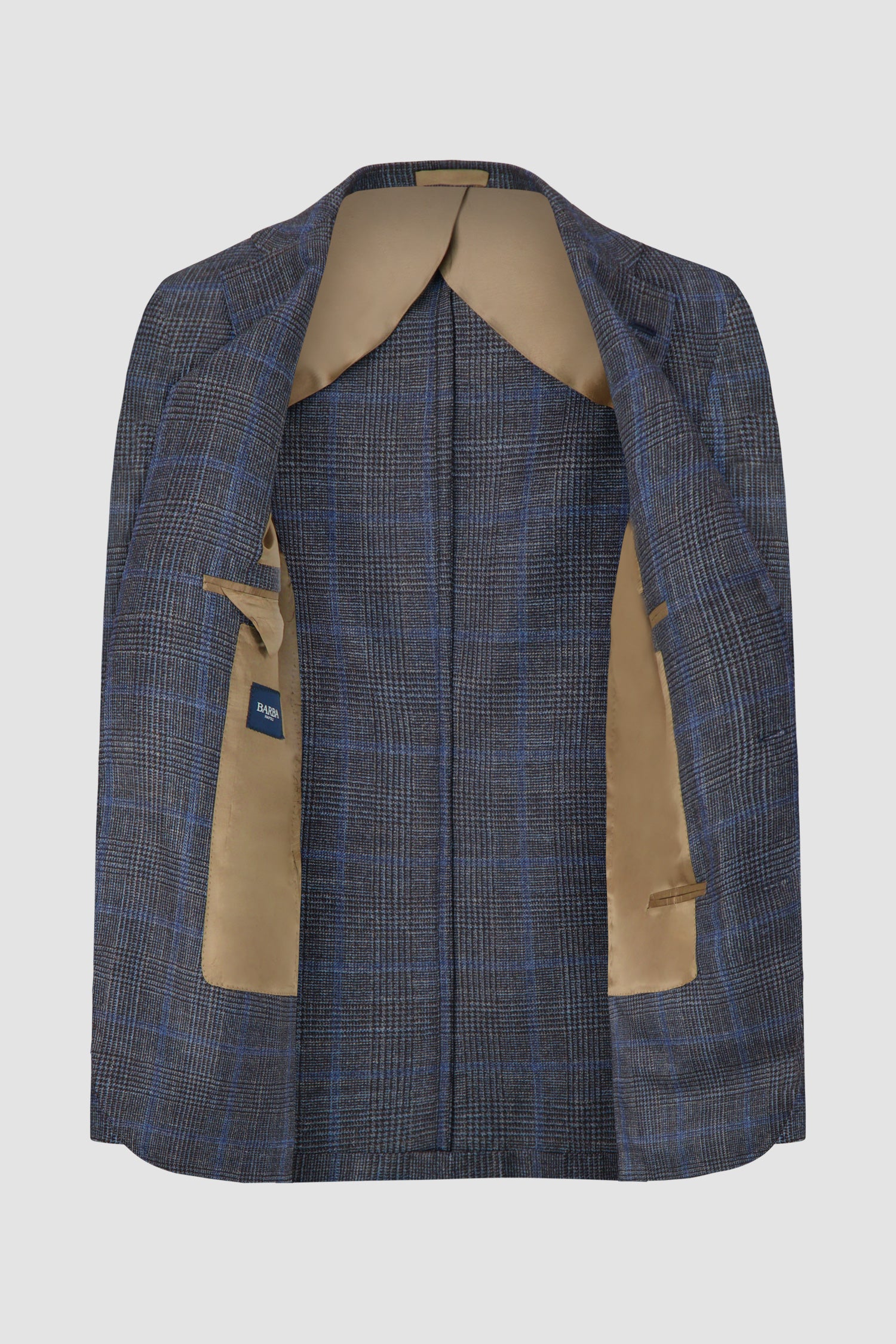 Barba Napoli Grey Blue Checkered Long 2B Blazer for Men | Premium Wool Business Suit Jacket | Formal Office Wear & Wedding Attire