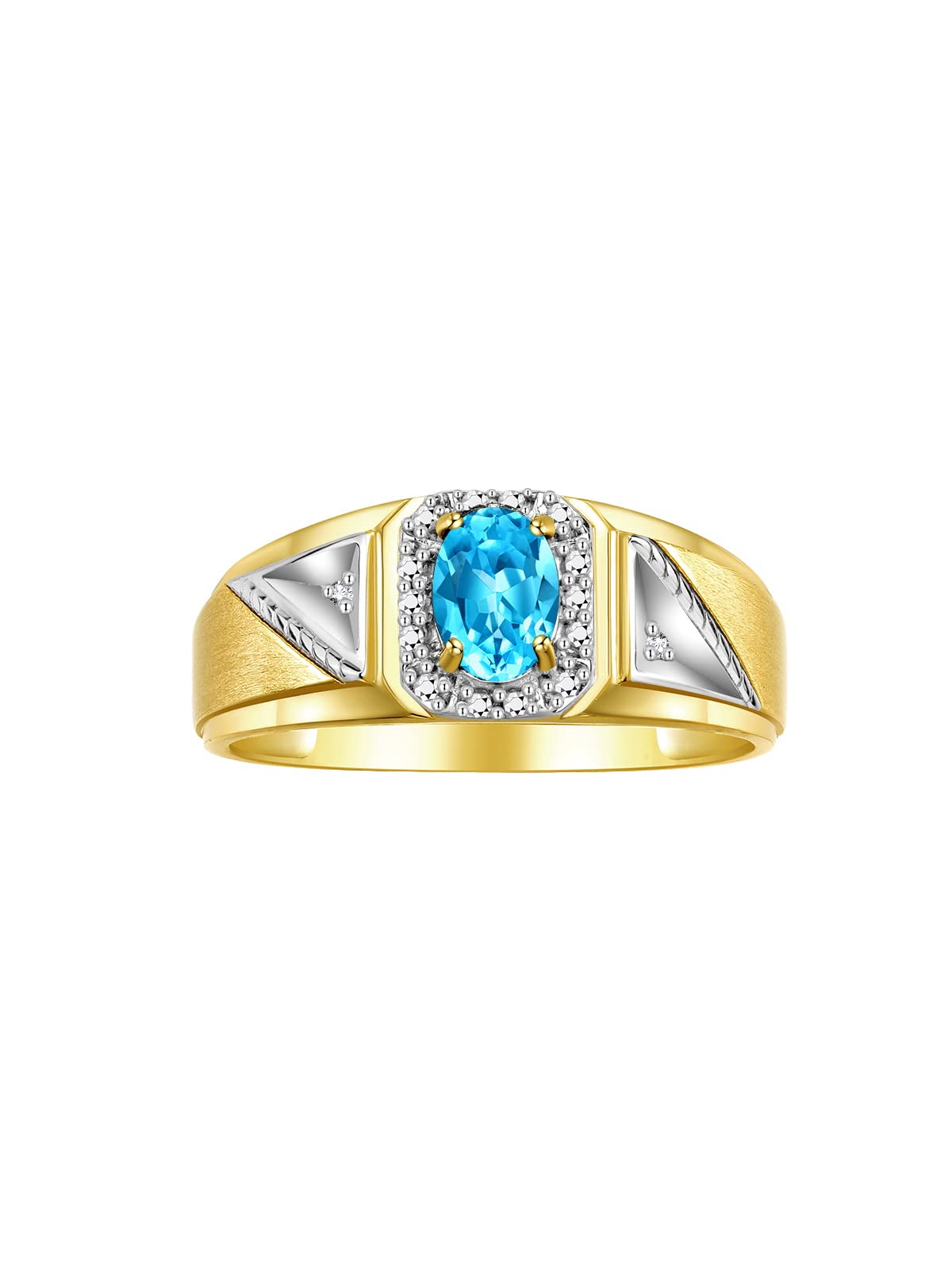 Rylos Men's Classic 7X5MM Oval Gemstone & Diamond Ring - Yellow Gold Plated Silver Birthstone Jewelry for Men, Sizes 8-13 | Perfect for Weddings, Anniversaries & Gifts