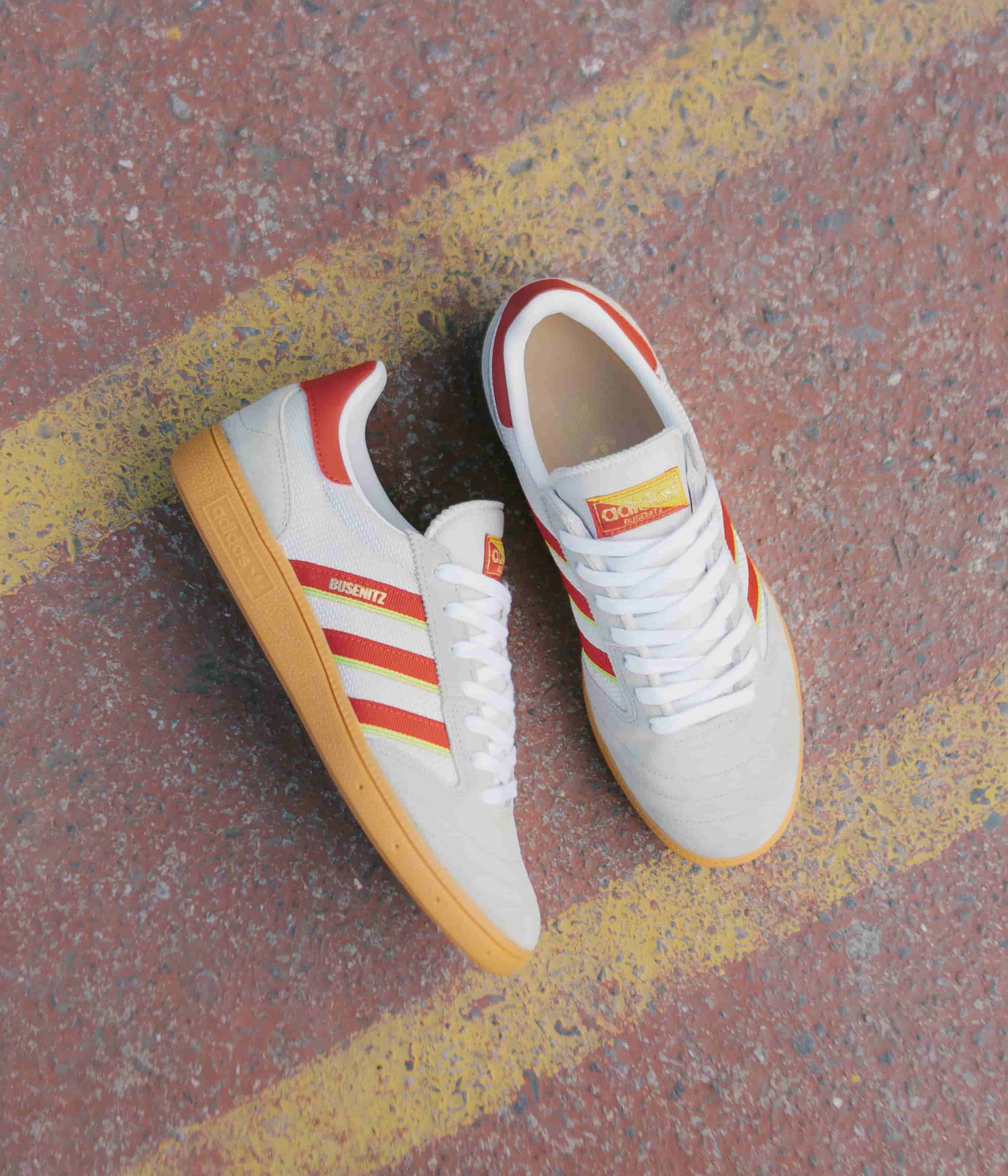 Adidas Busenitz Vintage Sneakers - Feather Grey, Red & Orbit Grey | Classic Skateboarding Shoes for Men | Perfect for Streetwear & Casual Wear