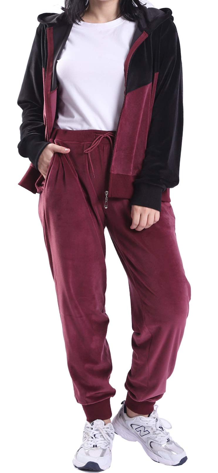 LeeHanTon Women's Velour Tracksuit Set - Athletic Zip Up Hoodie & Sweatpants Outfit with Stripes | Gym, Lounge & Casual Wear