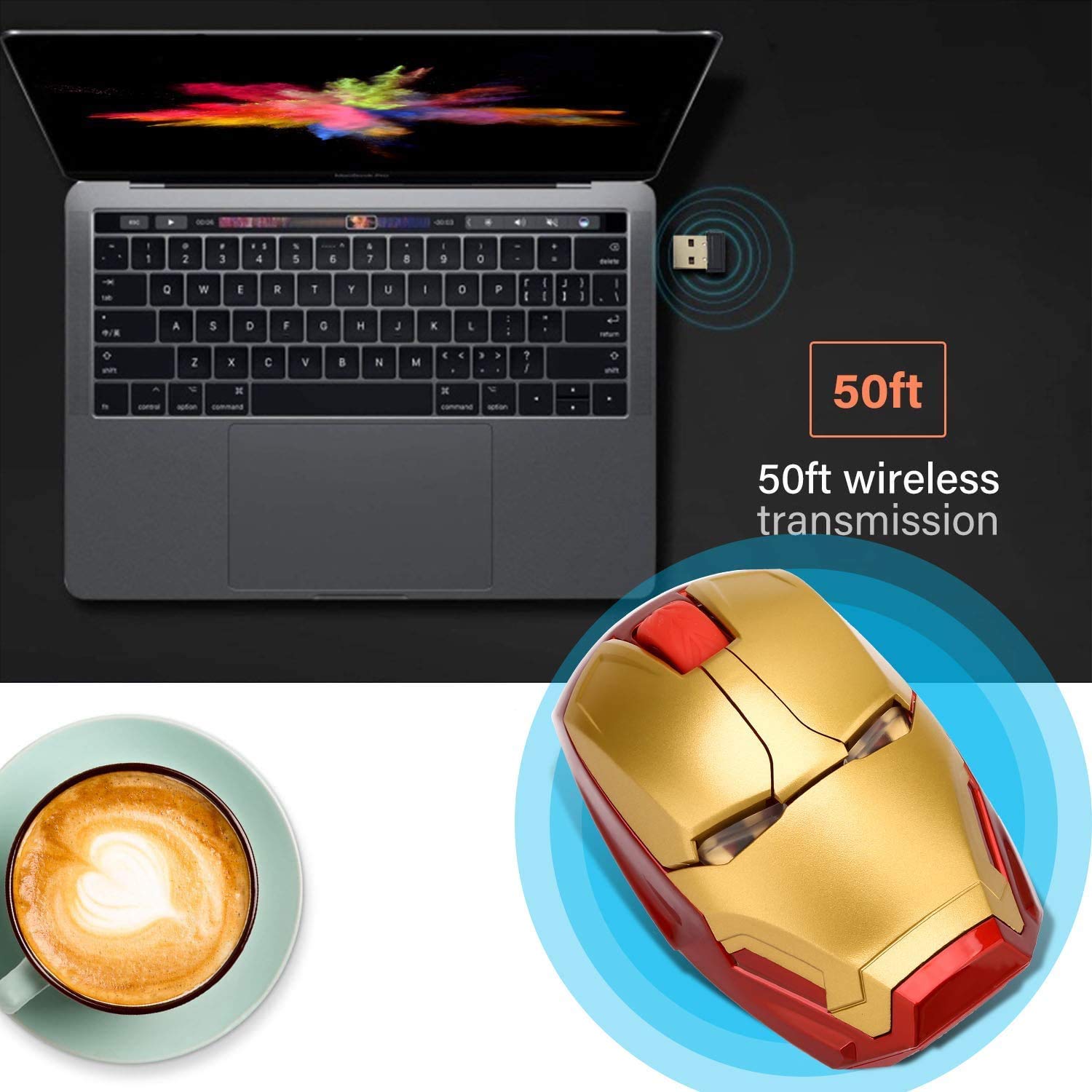 Mikayoo Ergonomic Wireless Mouse - Iron Man Design, 2.4G Portable Mouse with USB Nano Receiver for PC, Laptop, MacBook, Long Range up to 50 ft, Ideal for Office, Gaming, and Travel