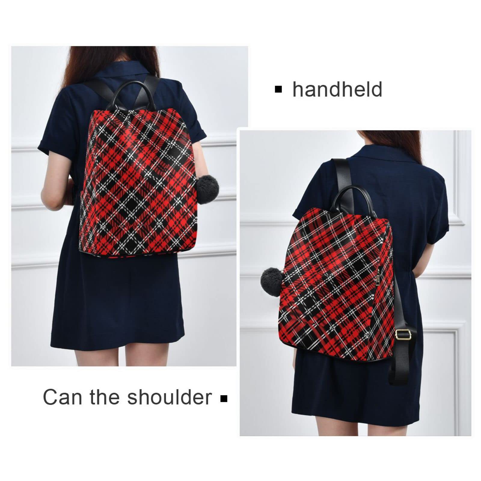 Stylish Plaid Red & Black Anti-Theft Women's Backpack - Lightweight Travel Shoulder Bag for Work, College & Daily Commute | Fashionable Ladies Rucksack with USB Charging Port